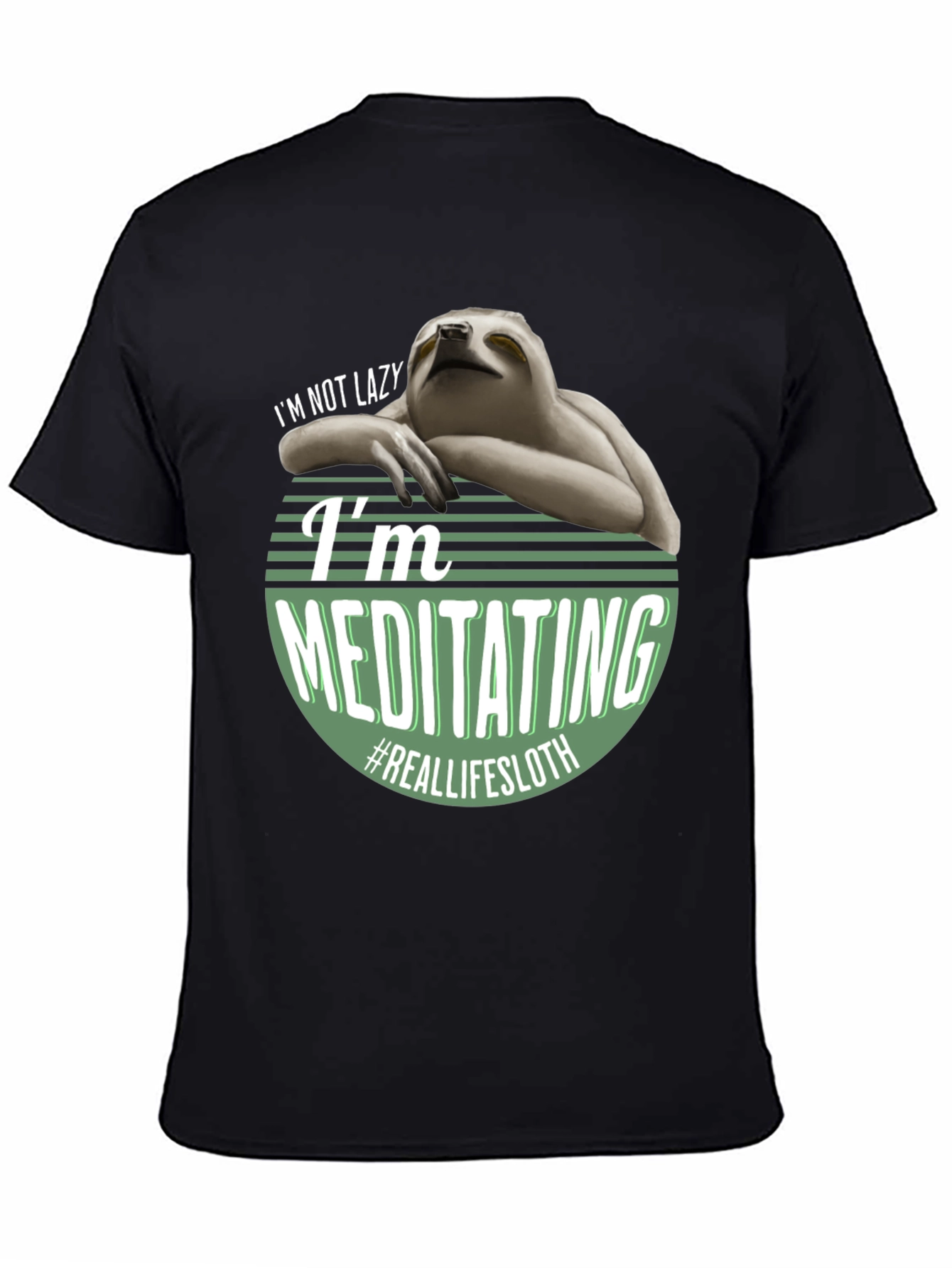 Black Funny Sloth Meditating T-Shirt - Real Life Sloth view 4