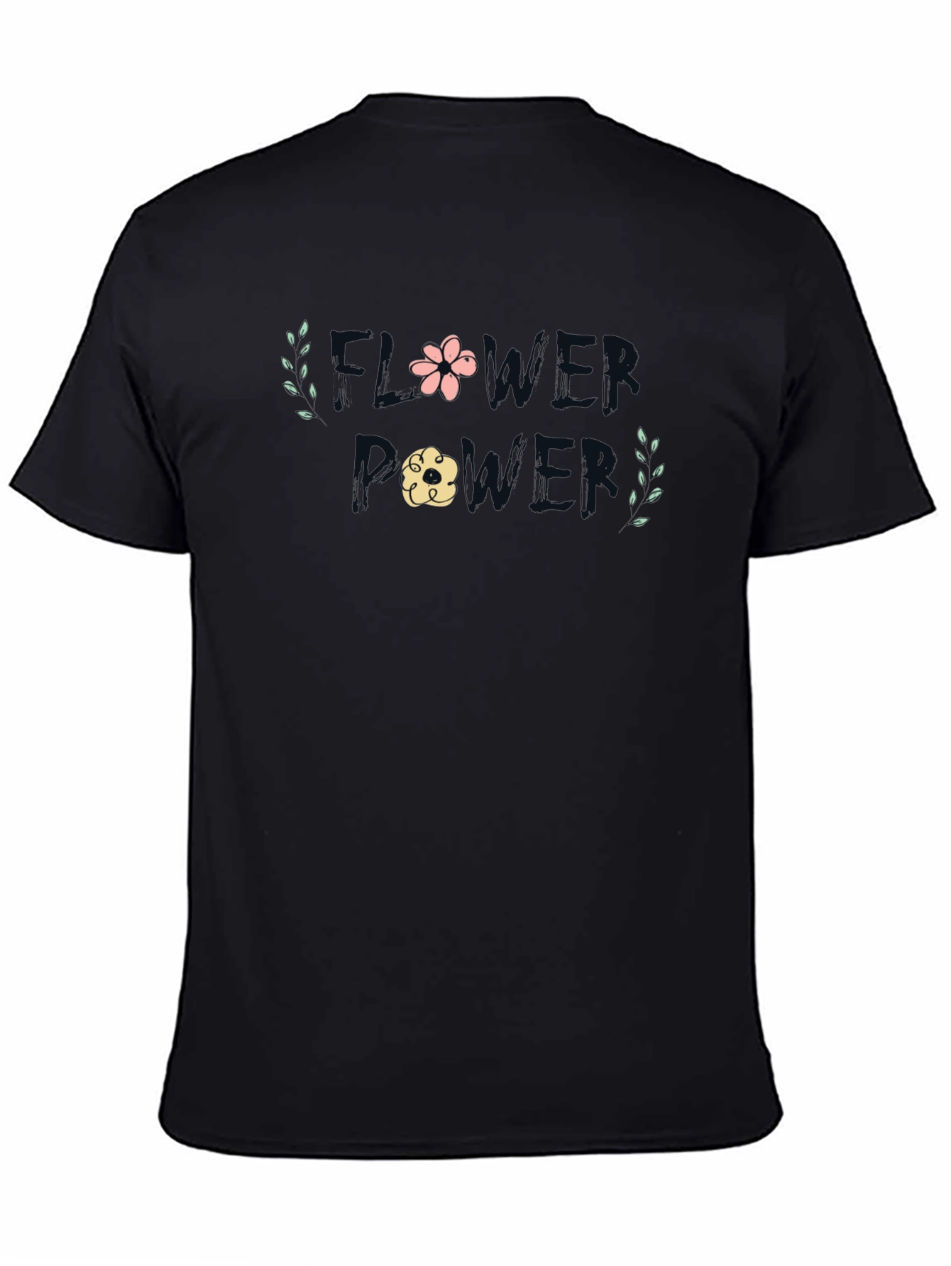 Black Flower Power Graphic Tee - Soft Cotton Blend view 4
