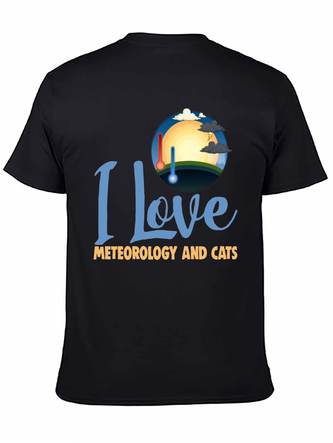 Black I Love Meteorology and Cats T-Shirt view 4