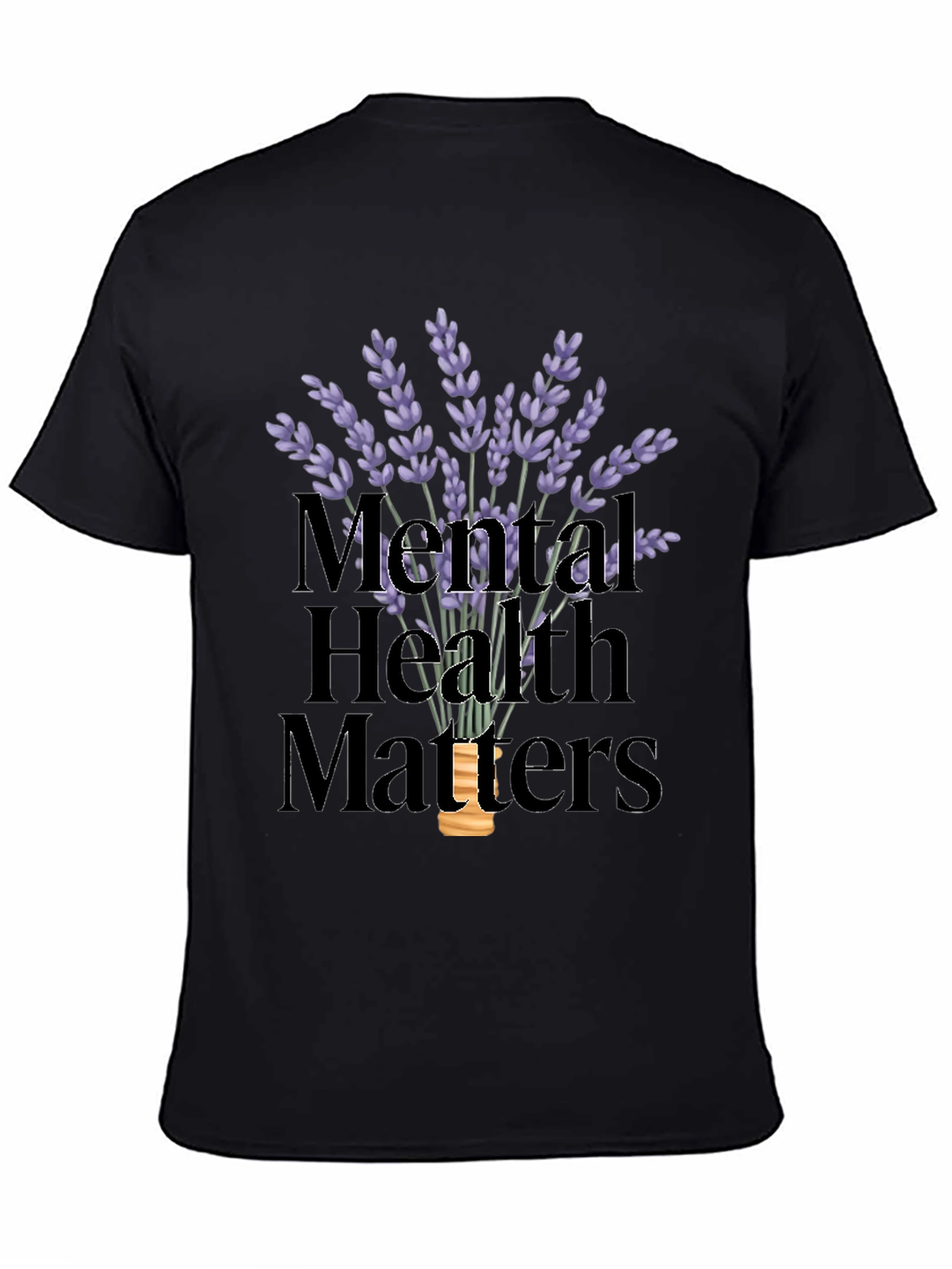 Black Mental Health Matters T-Shirt with Lavender Design view 4