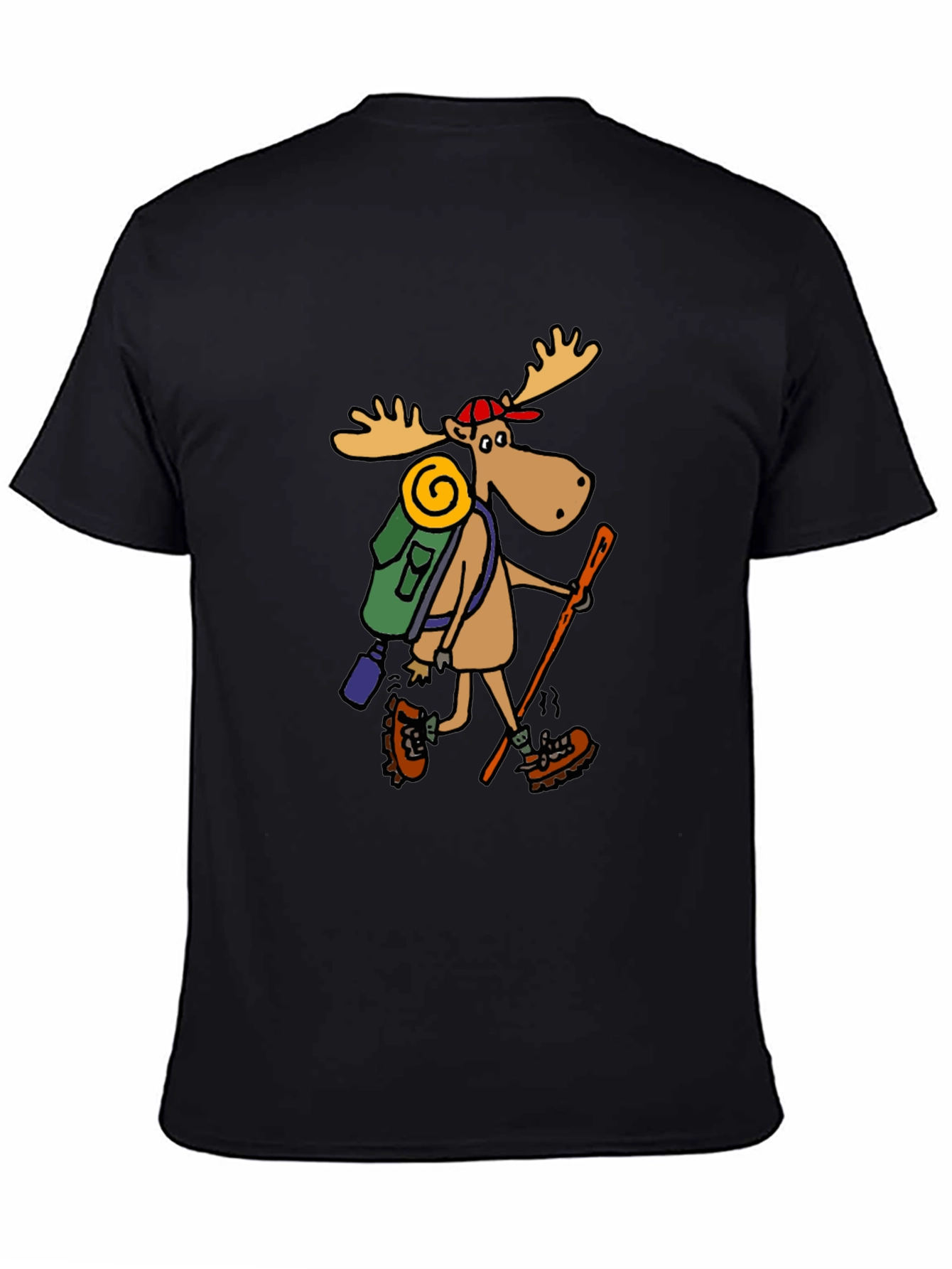 Black Hiking Moose Graphic Tee - Black Cotton T-Shirt view 4
