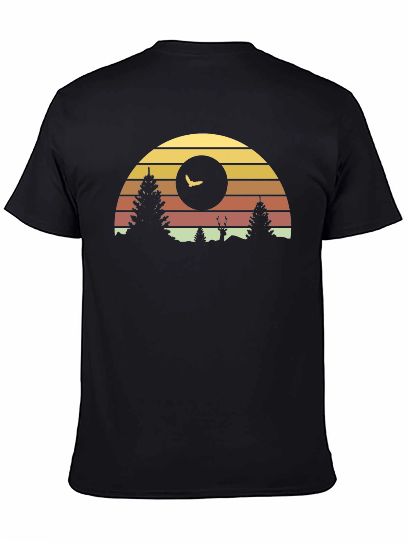 Black Retro Sunset Forest Graphic Tee view 4
