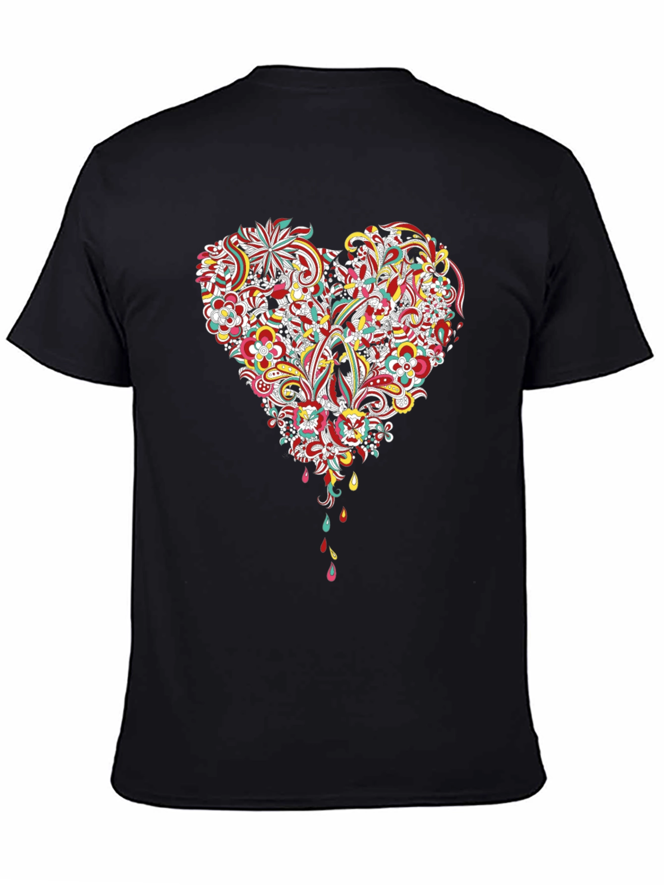 Black Floral Heart Graphic Black T-Shirt view 4