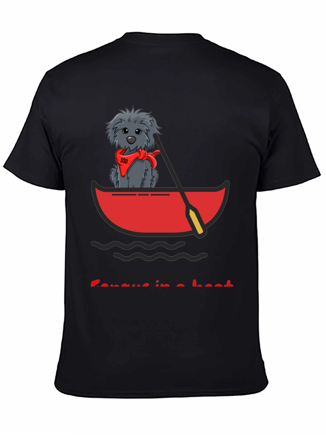 Black Dog in Boat T-Shirt - Cartoon Graphic Tee view 4