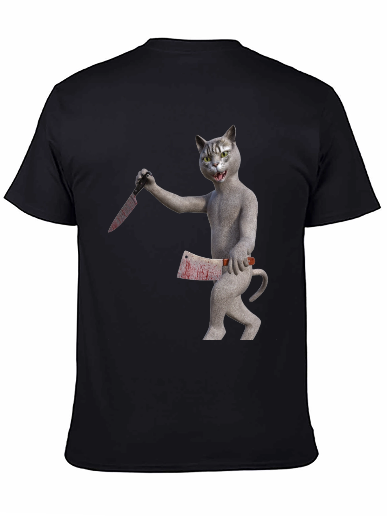 Black Killer Cat T-Shirt - Funny Graphic Tee view 4