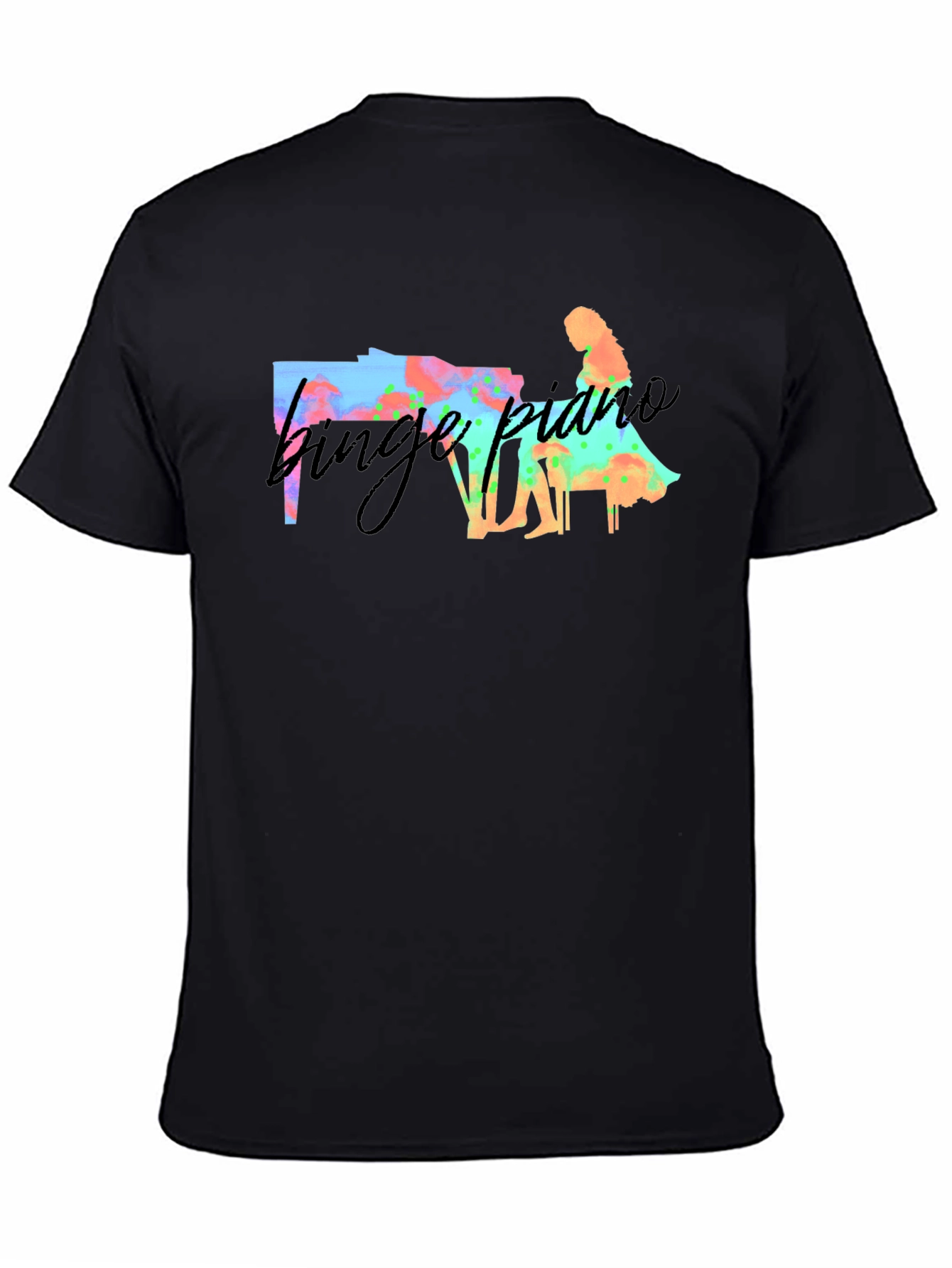 Black Binge Piano T-Shirt - Unique Watercolor Design view 4