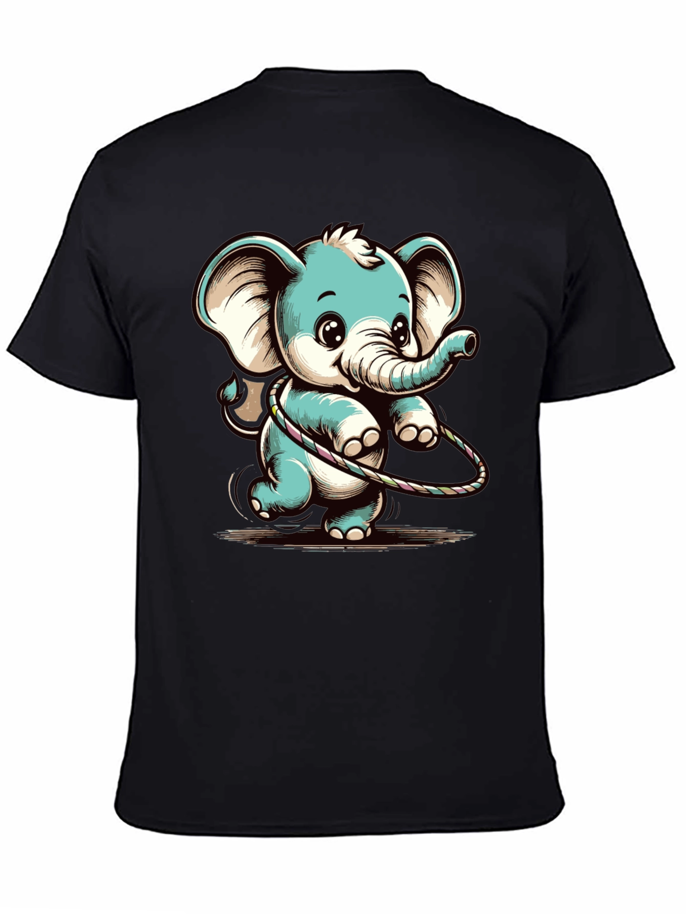 Black Cute Elephant Hula Hoop Graphic Tee view 4