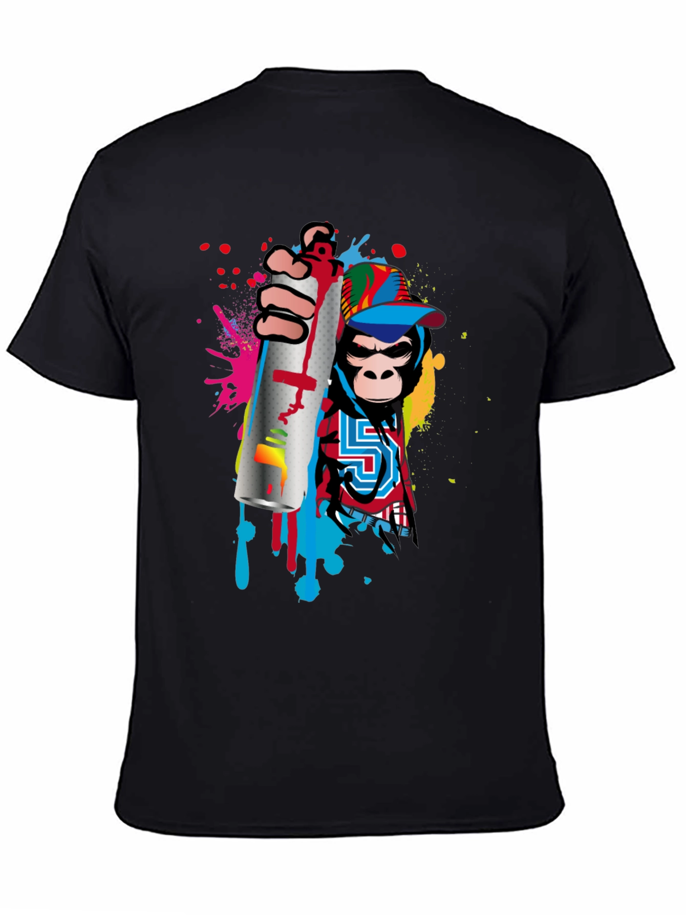 Black Monkey Graffiti Artist Black T-Shirt view 4