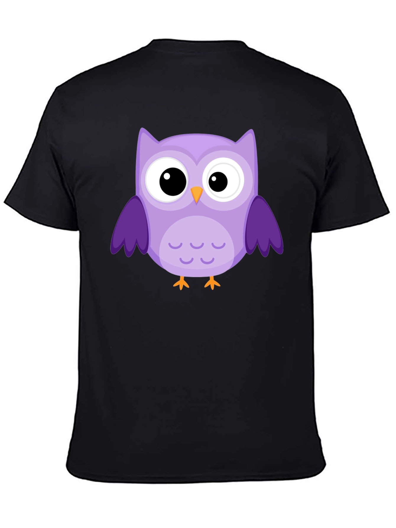 Black Cute Owl Graphic T-Shirt - Black Cotton Tee view 4