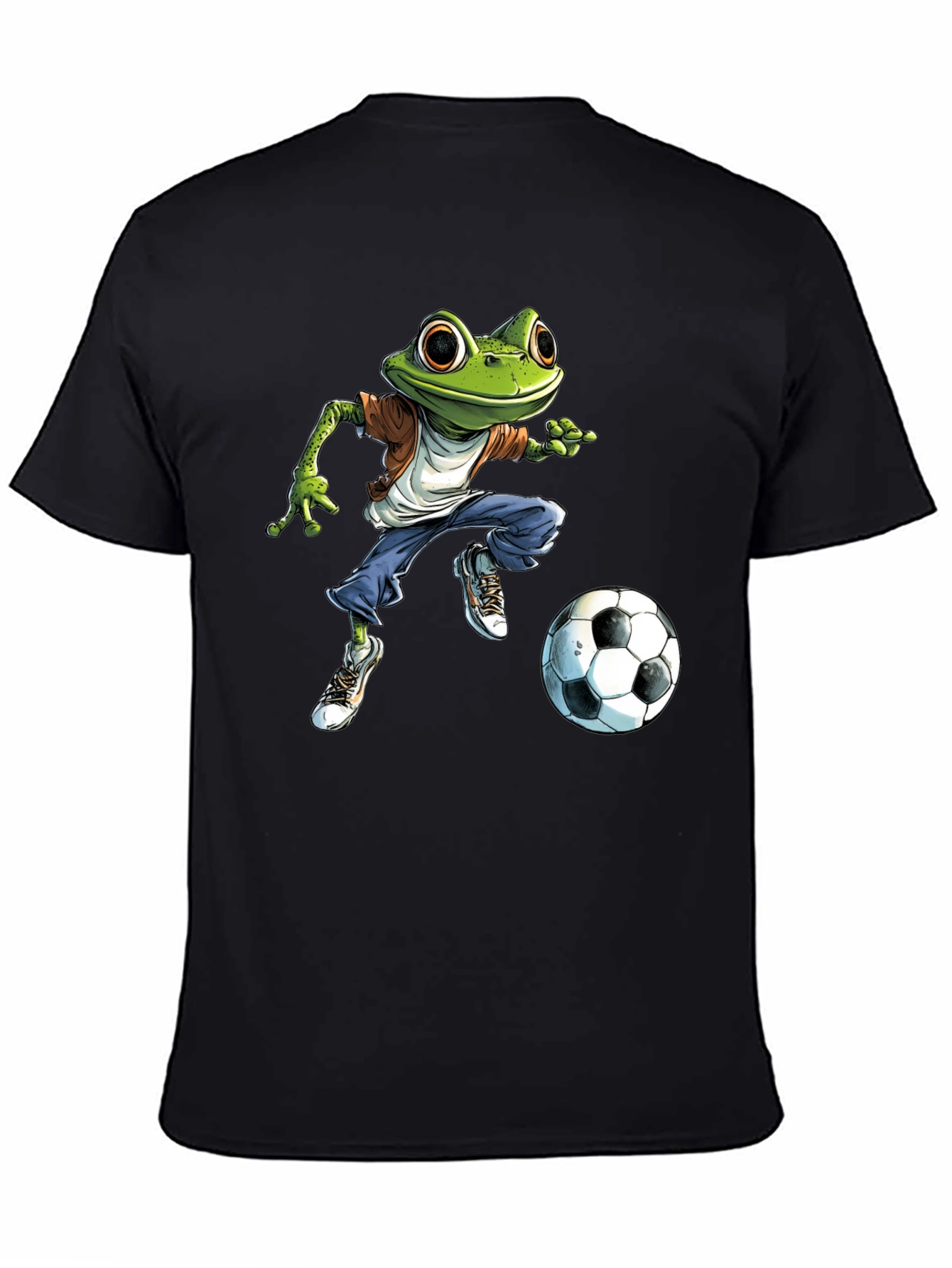 Black Frog Soccer T-Shirt - Cool Cartoon Style view 4