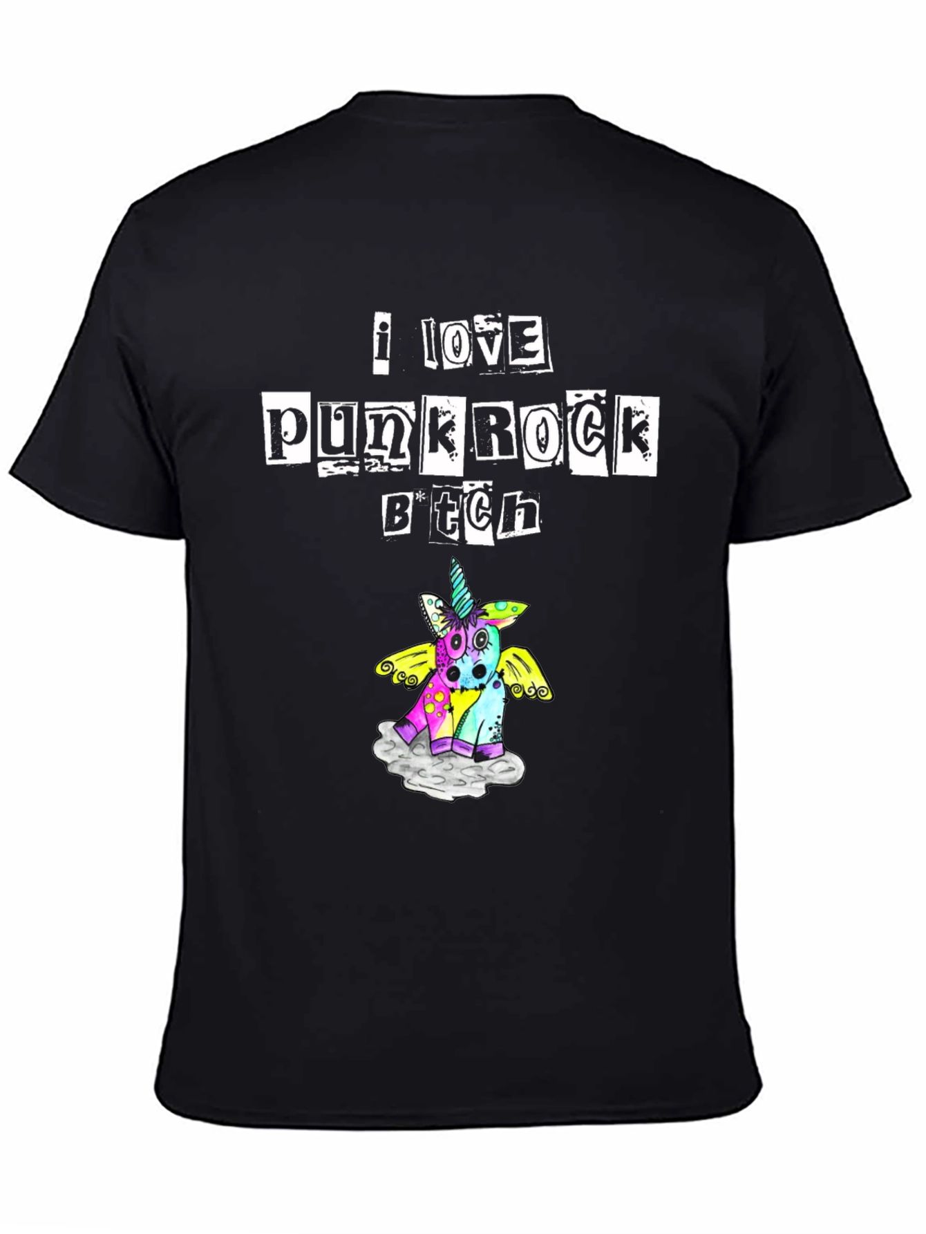 Black I Love Punk Rock B*tch Unicorn T-Shirt view 4