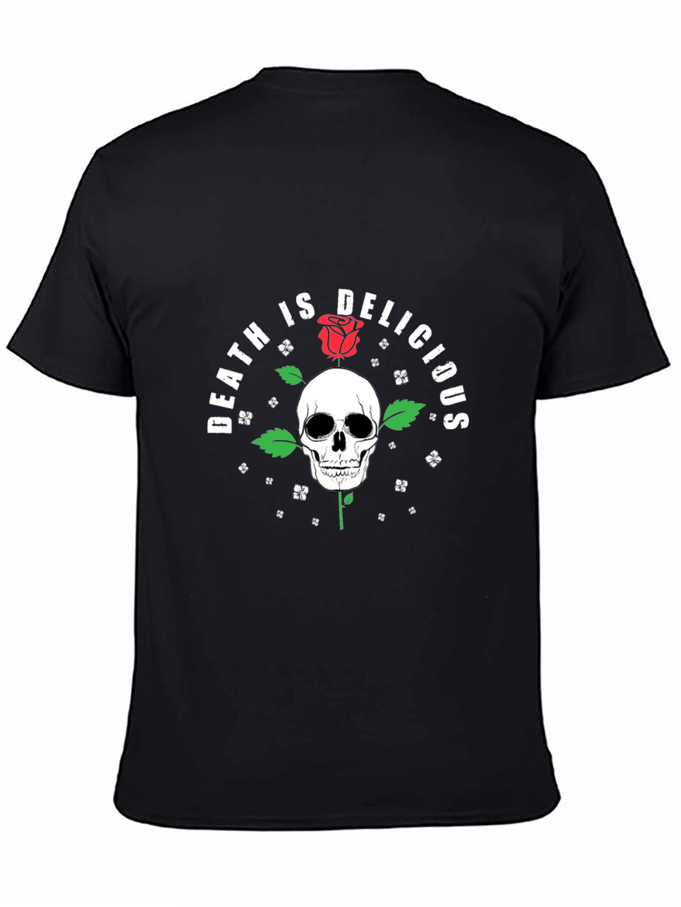Black Death Is Delicious Skull Rose Graphic Tee view 4