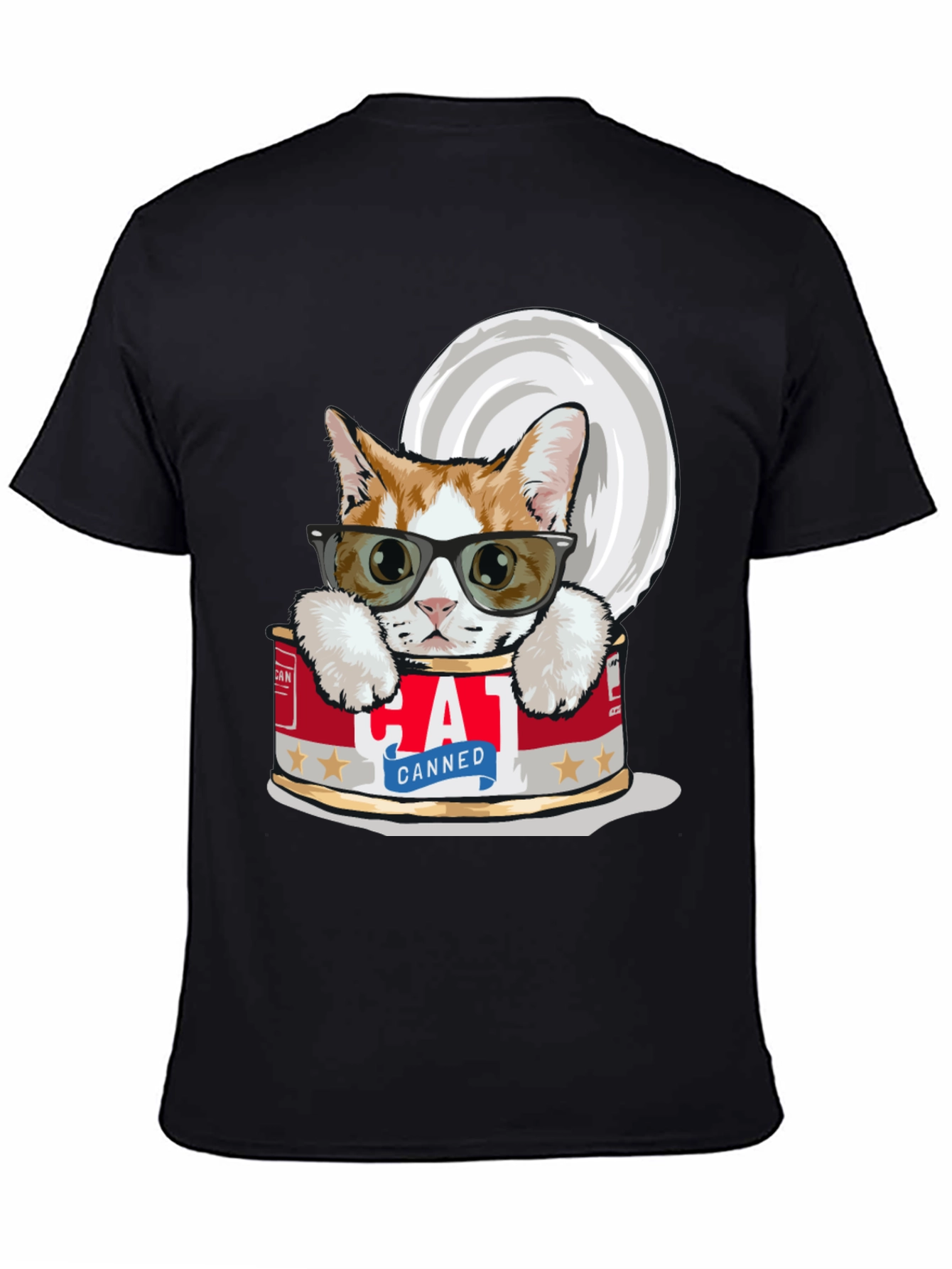 Black Canned Cat T-Shirt - Cool Cat in a Can Tee view 4