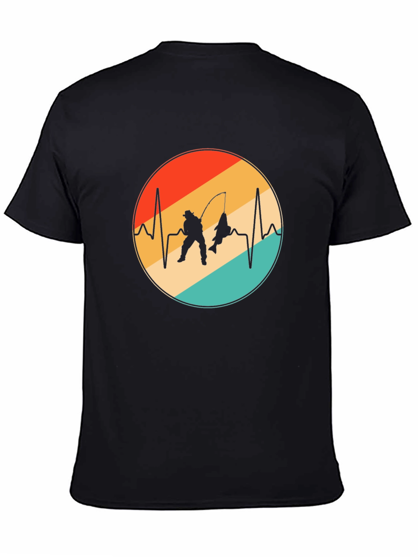 Black Fisherman Heartbeat T-Shirt - Fishing Lover Gift view 4