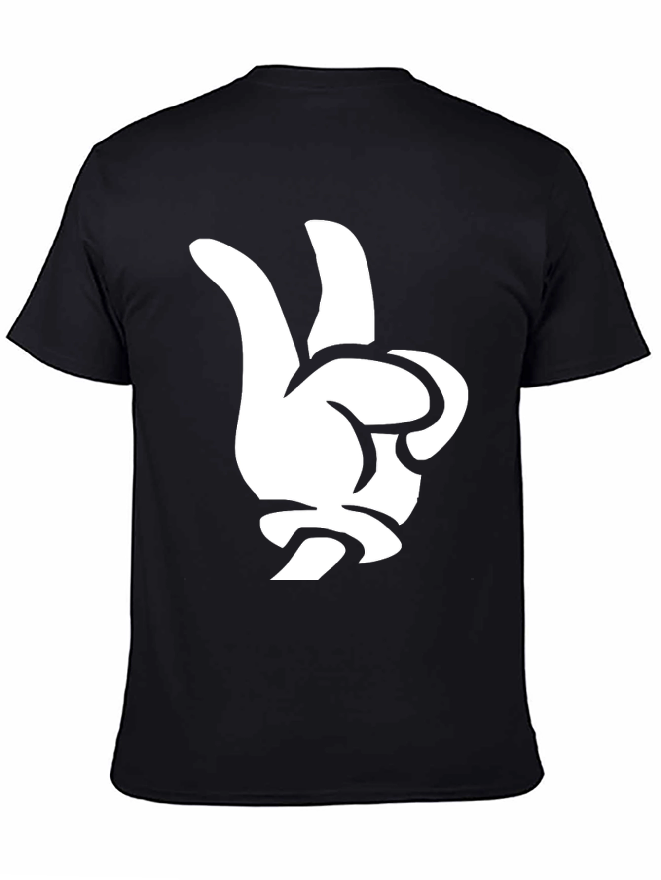 Black Cool Cartoon Glove Peace Sign Black T-Shirt view 4