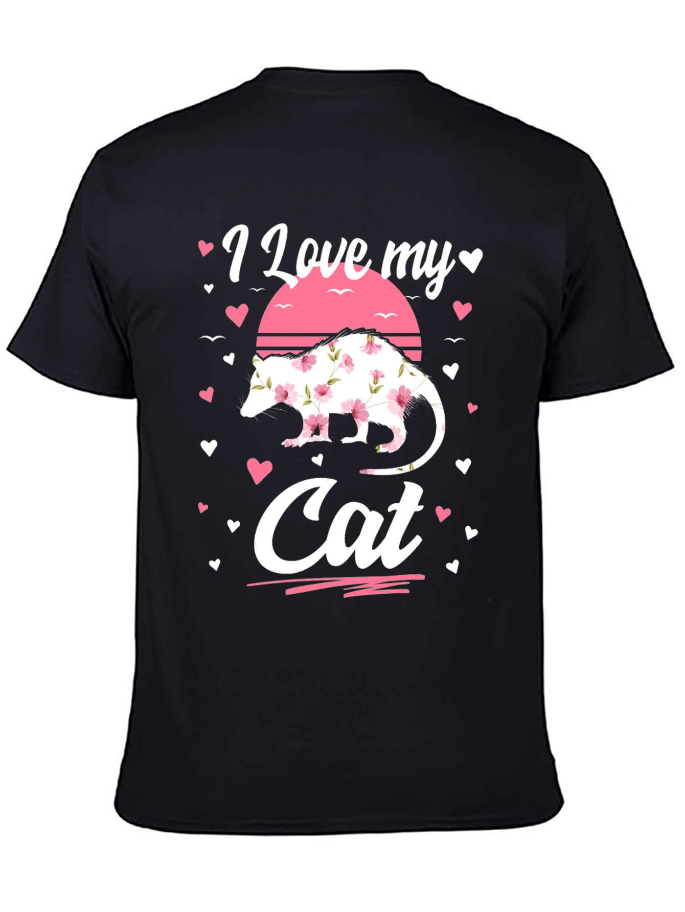 Black I Love My Cat Opossum Floral Shirt view 4