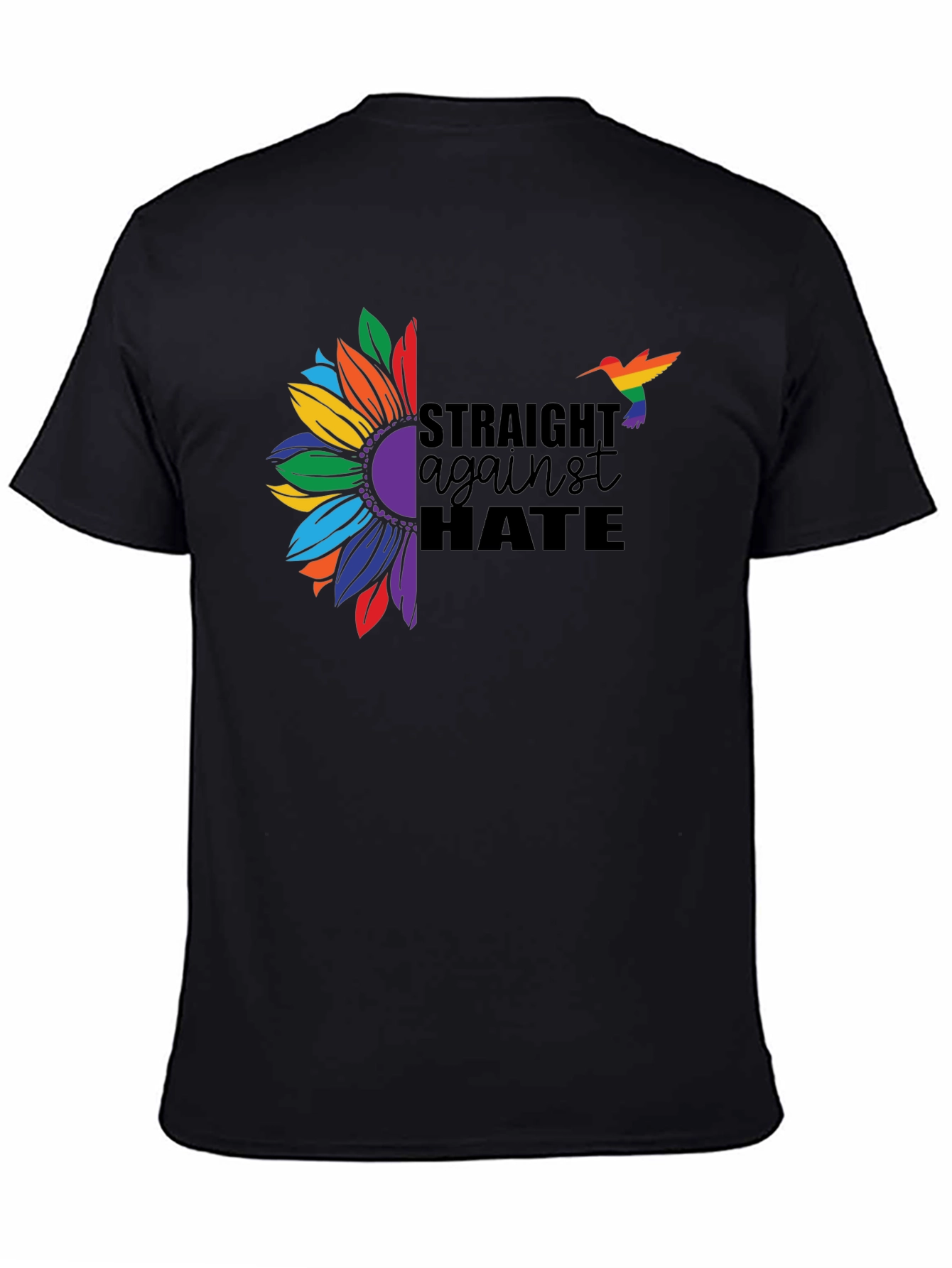 Black Straight Against Hate Sunflower Pride T-Shirt view 4