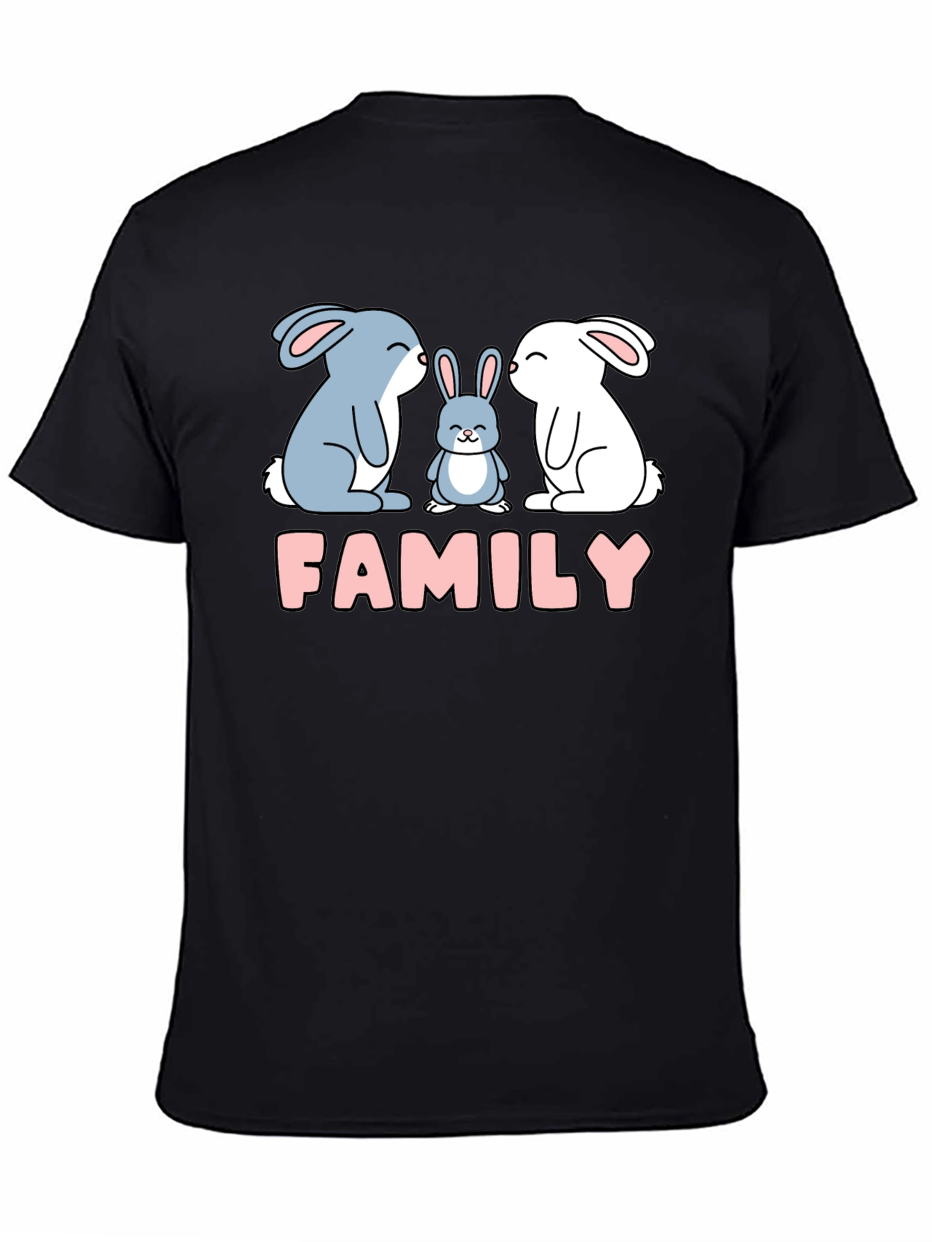 Black Cute Rabbit Family T-Shirt - Black Tee view 4