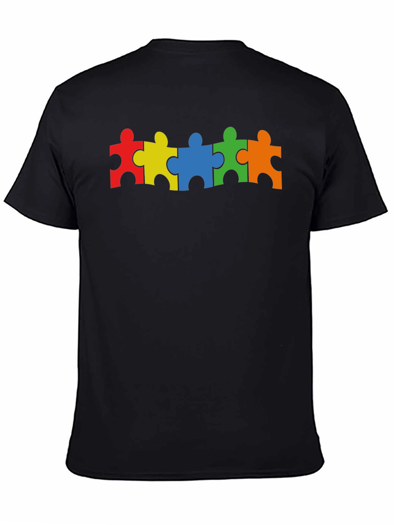 Black Autism Awareness Puzzle Piece T-Shirt view 4
