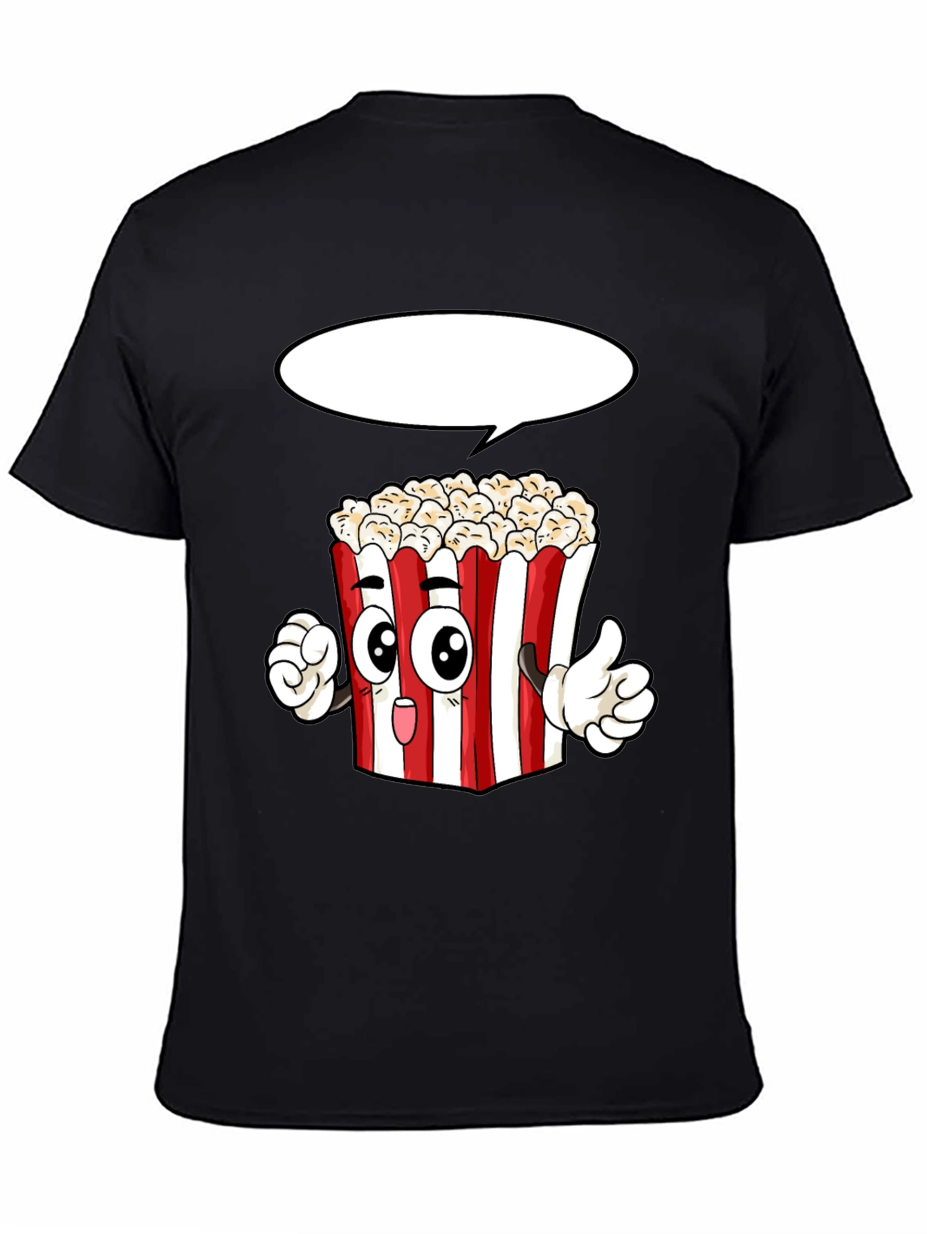 Black Popcorn Cartoon Graphic Novelty T-Shirt view 4