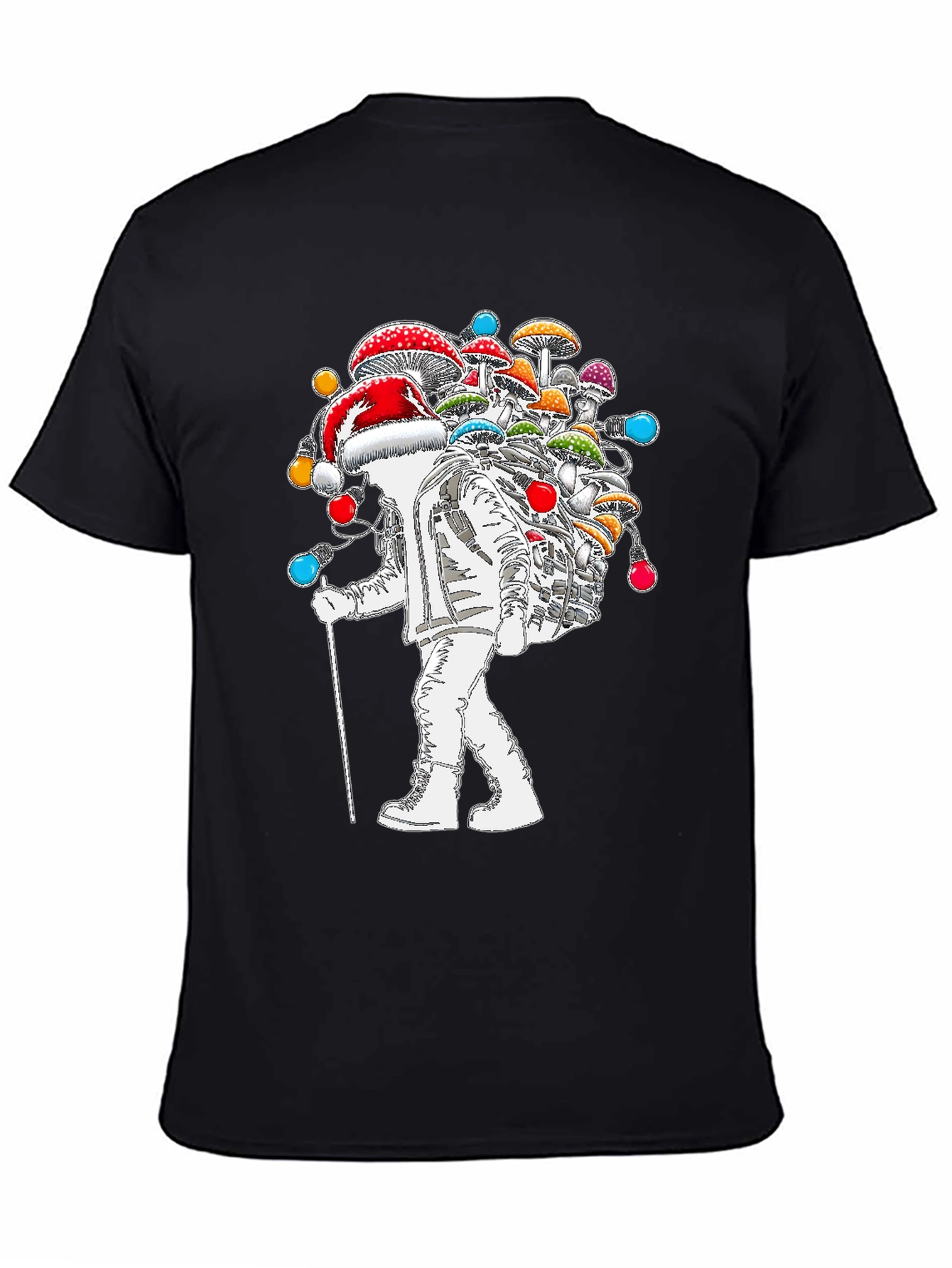 Black Astronaut Santa Mushroom T-Shirt view 4