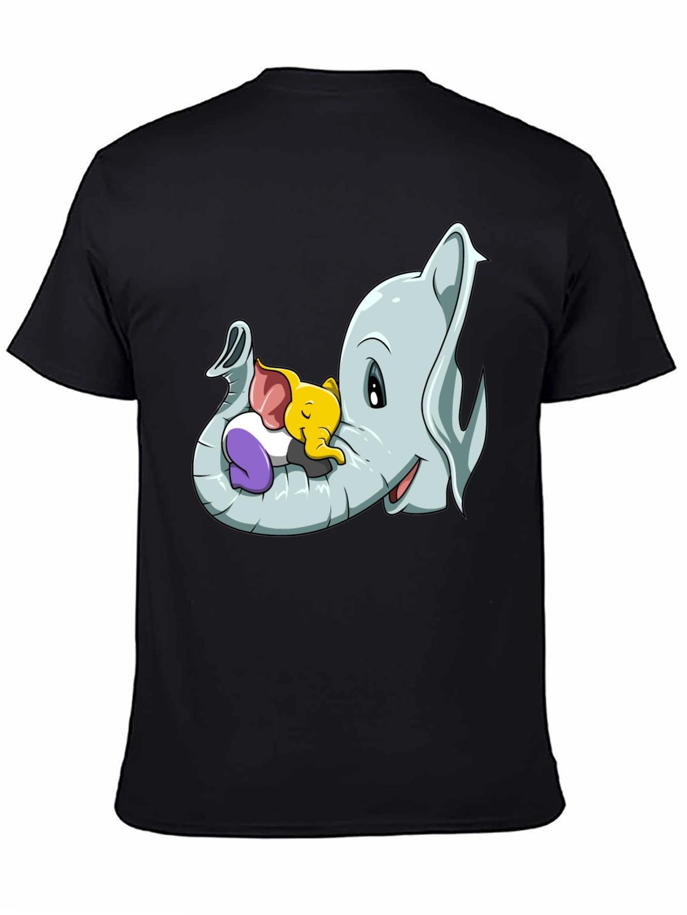 Black Cute Elephant Family Cartoon T-Shirt view 4