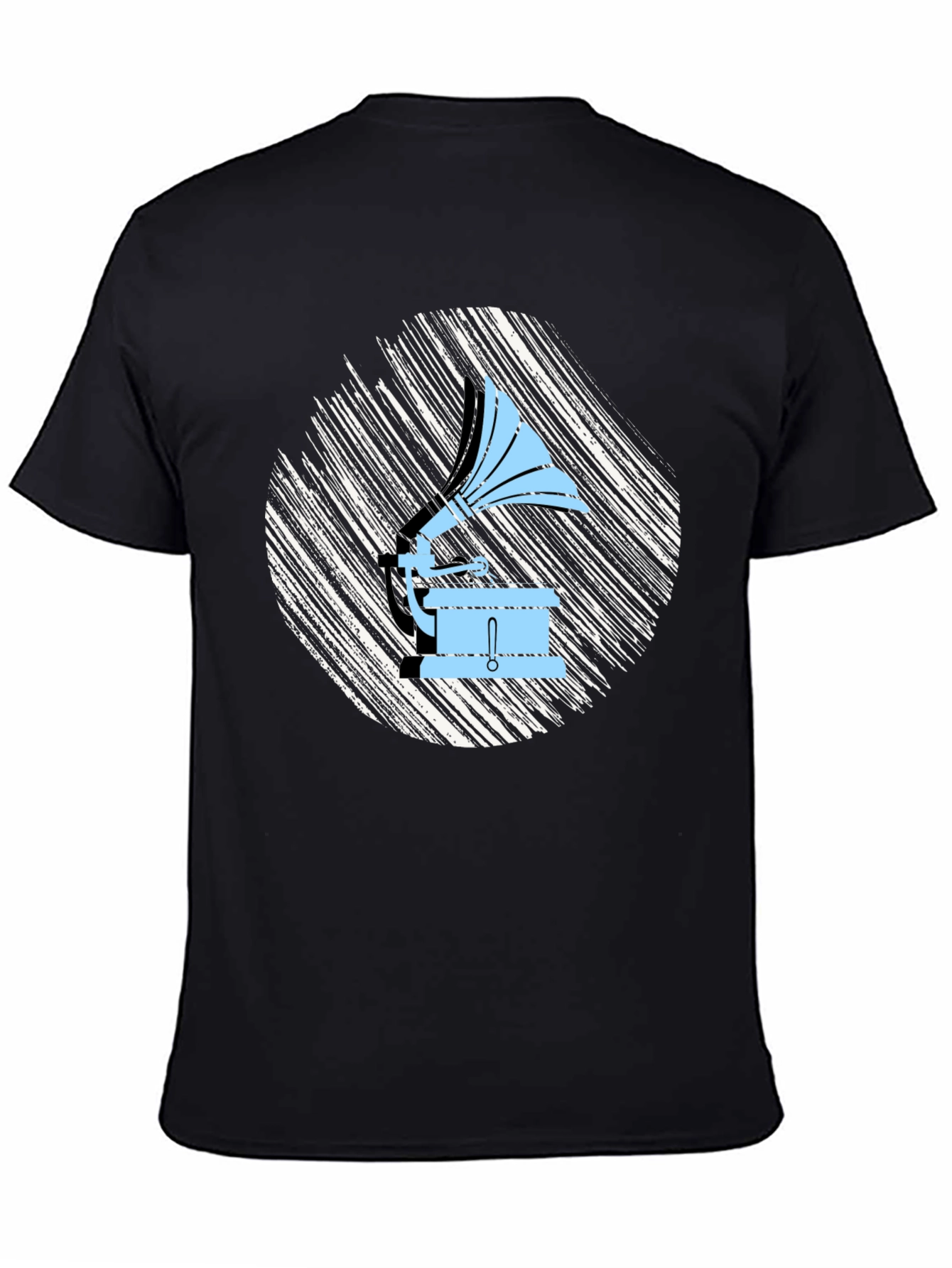Black Retro Gramophone Graphic Tee - Vintage Music Lover Shirt view 4