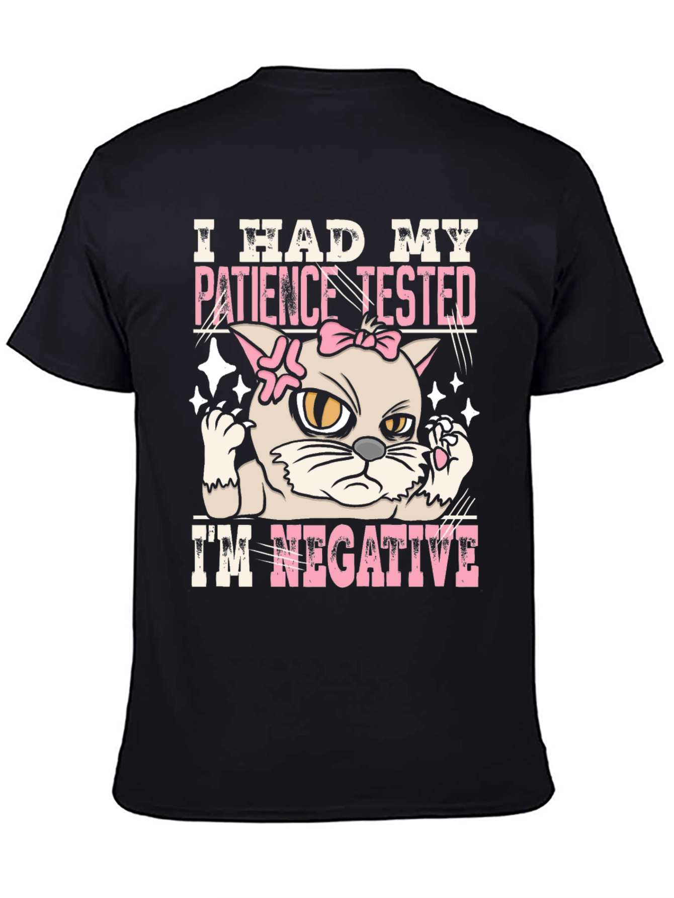 Black Patience Tested Negative Funny Cat Graphic T-Shirt view 4