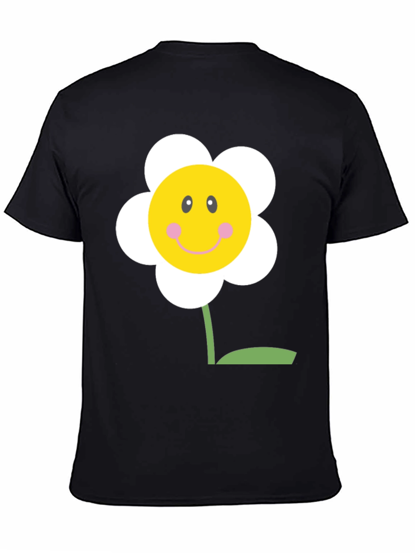 Black Happy Flower Graphic Tee - Black Cotton Shirt view 4