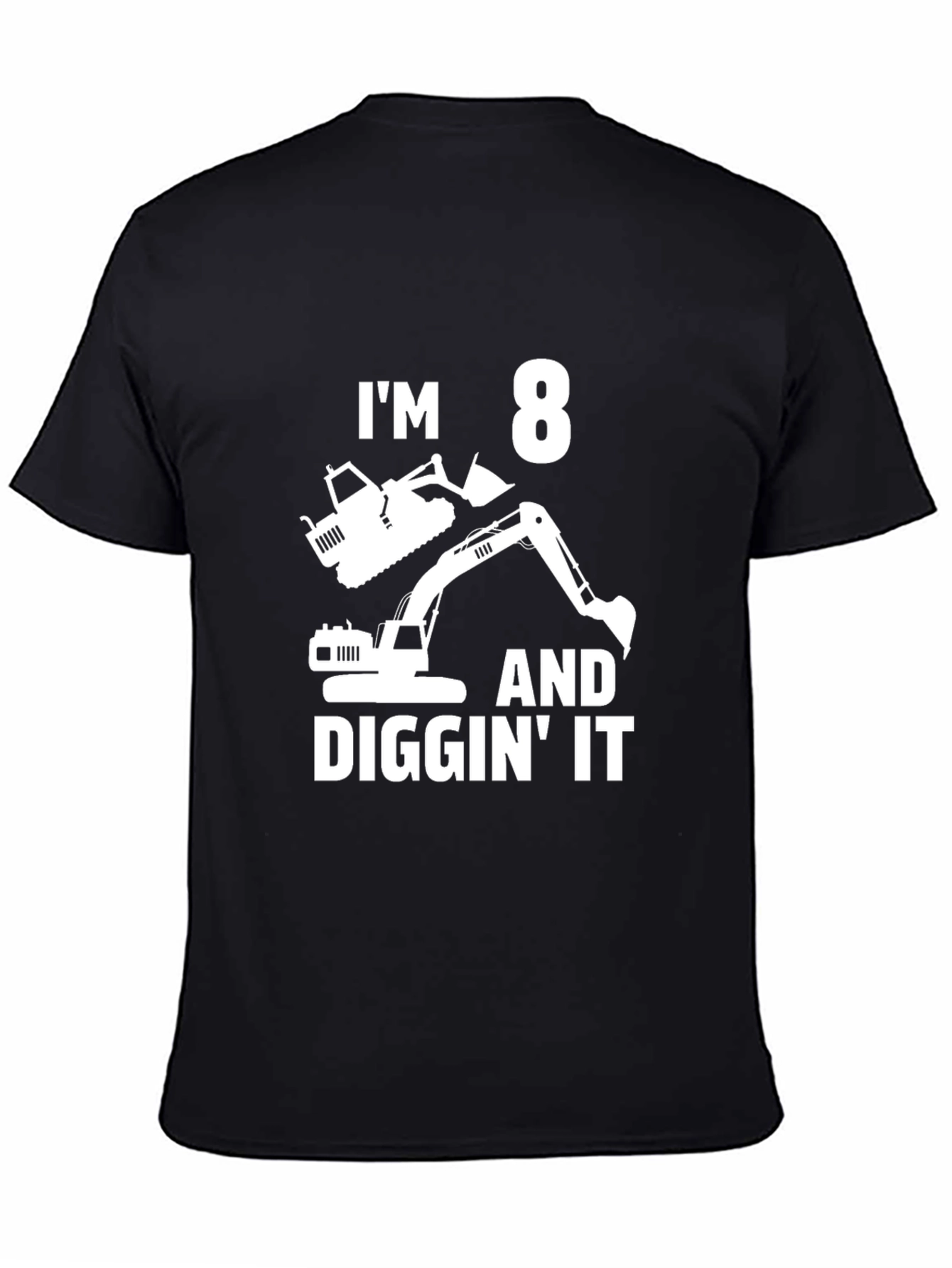Black I'm 8 and Diggin' It Excavator Black T-Shirt view 4