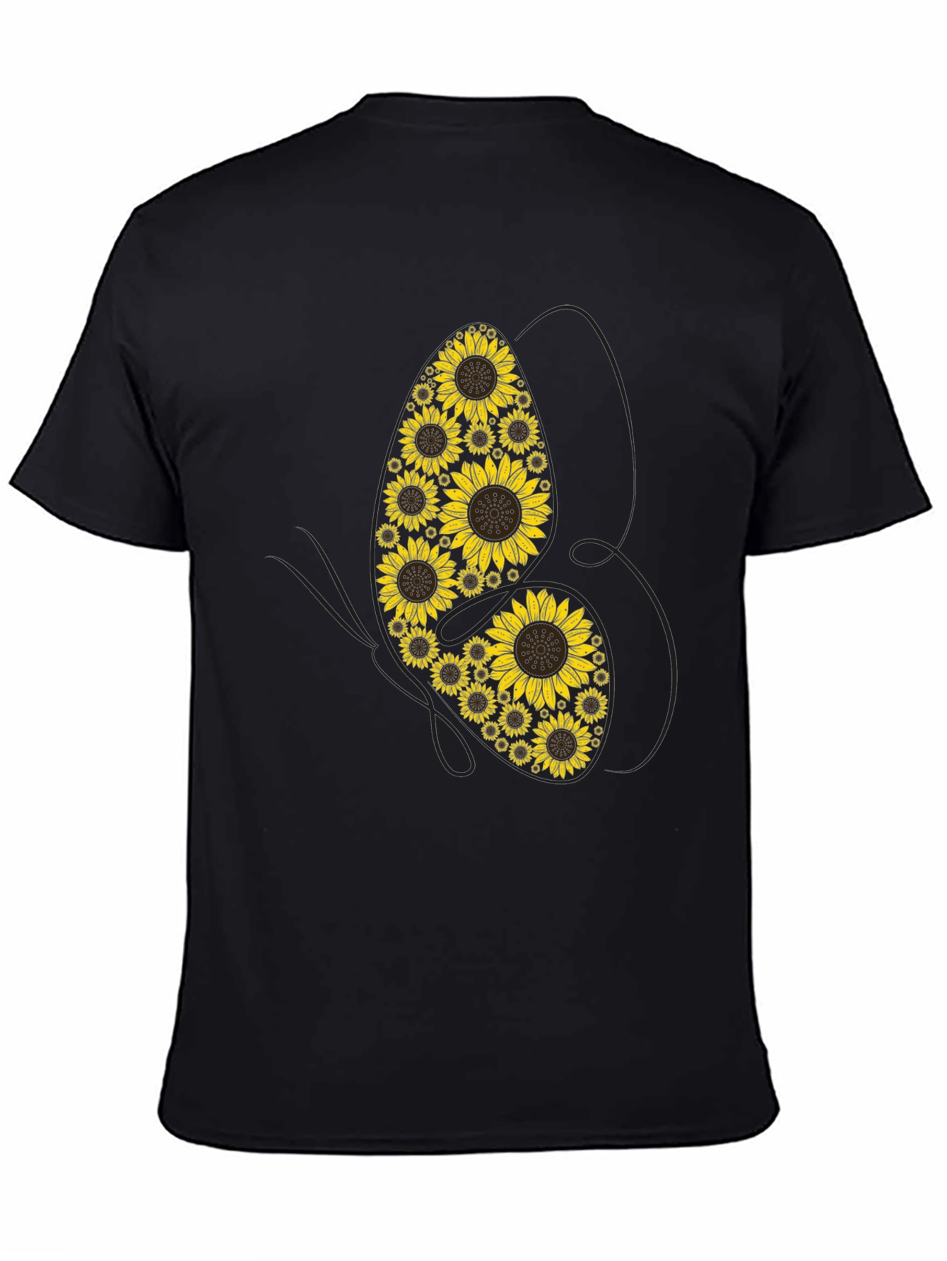 Black Sunflower Butterfly Graphic Tee - Unisex Cotton T-Shirt view 4