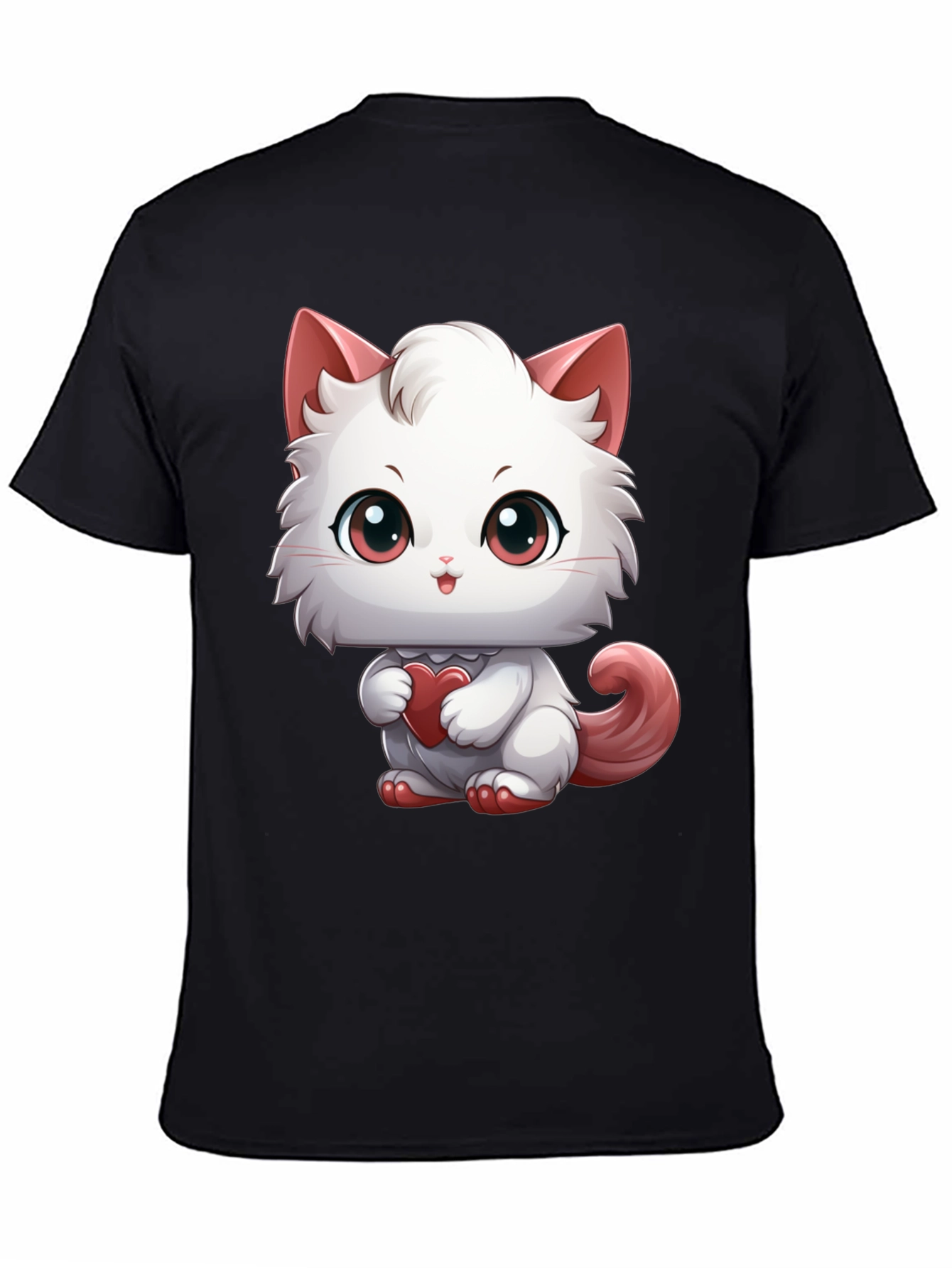 Black Cute Cartoon Cat Heart T-Shirt view 4