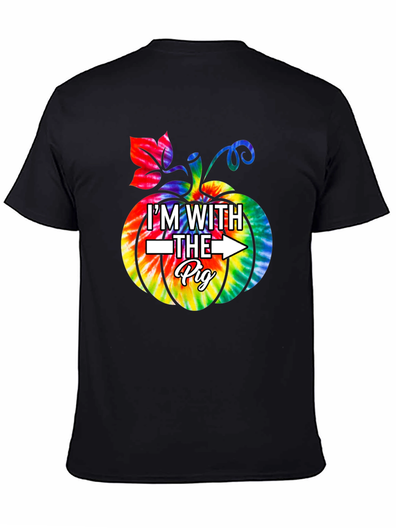 Black I'm With The Pig Pumpkin Tie Dye Graphic T-Shirt view 4