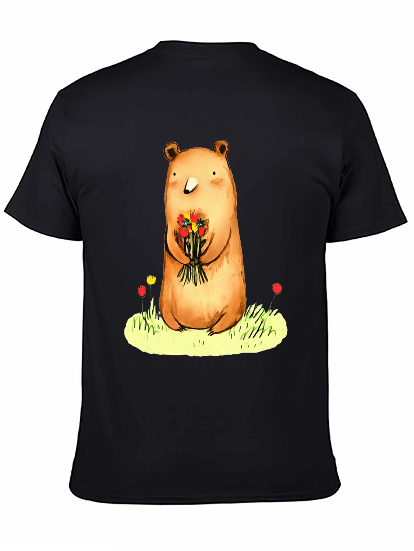 Black Bear with Flowers Graphic Tee - Soft Cotton Blend view 4