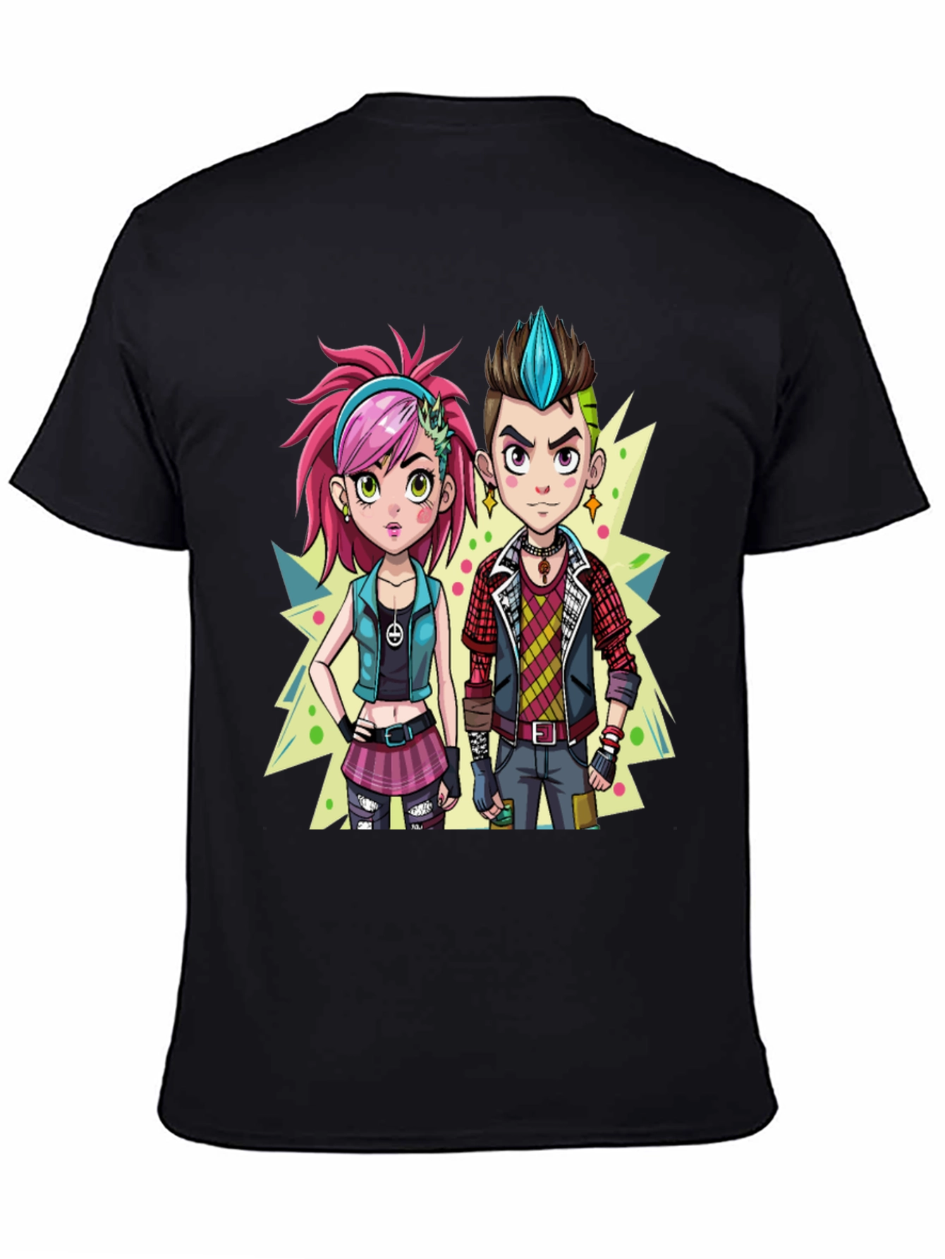 Cartoon Couple Black Graphic Tee - 4