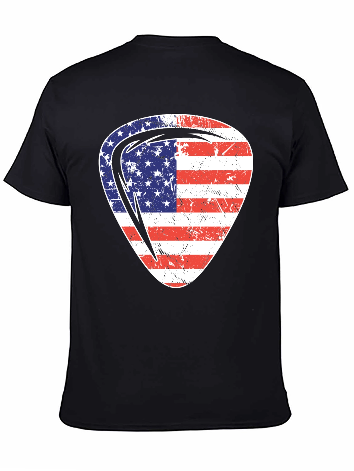 Black USA Flag Guitar Pick Patriotic T-Shirt view 4