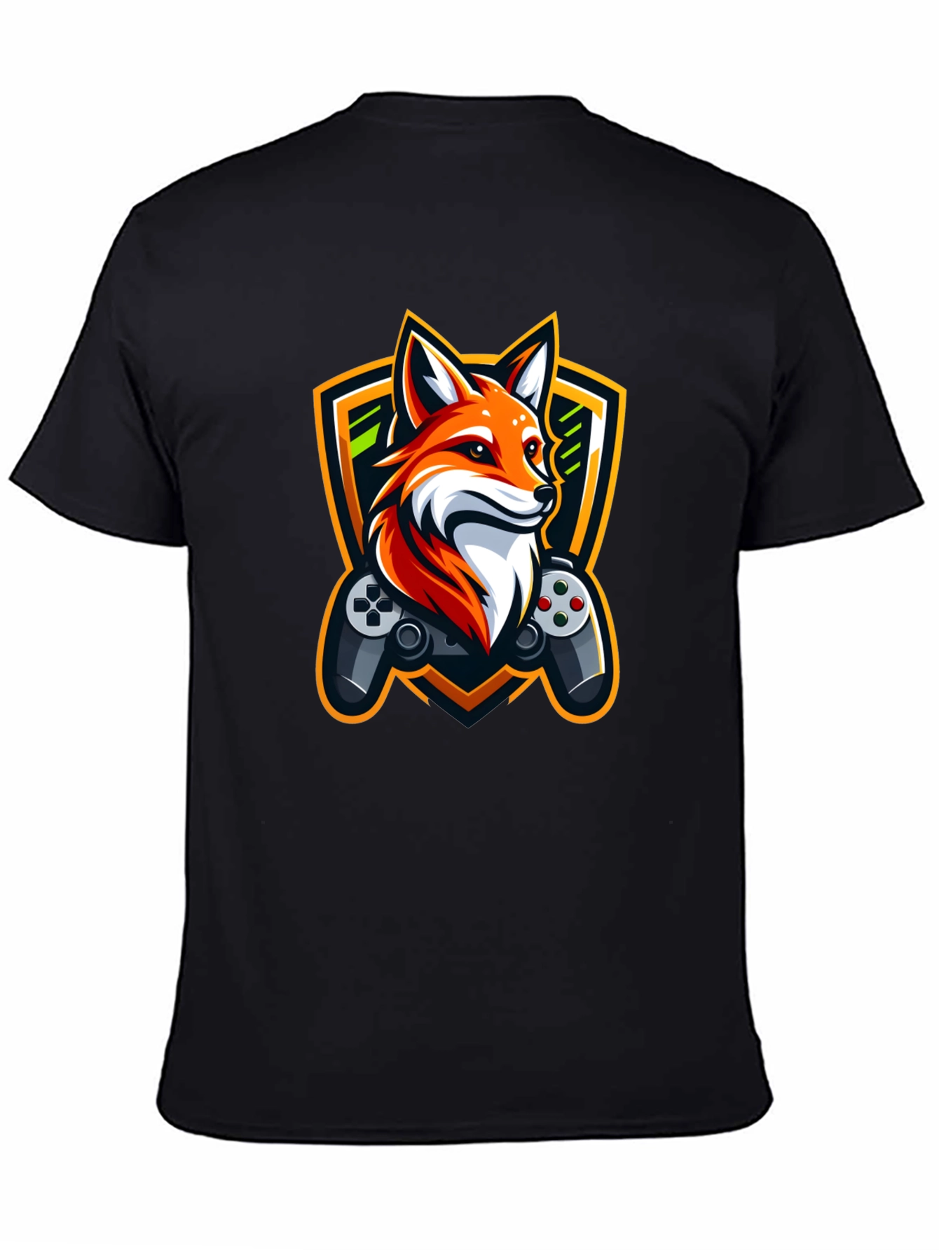 Black Gaming Fox T-Shirt - Black Crew Neck view 4