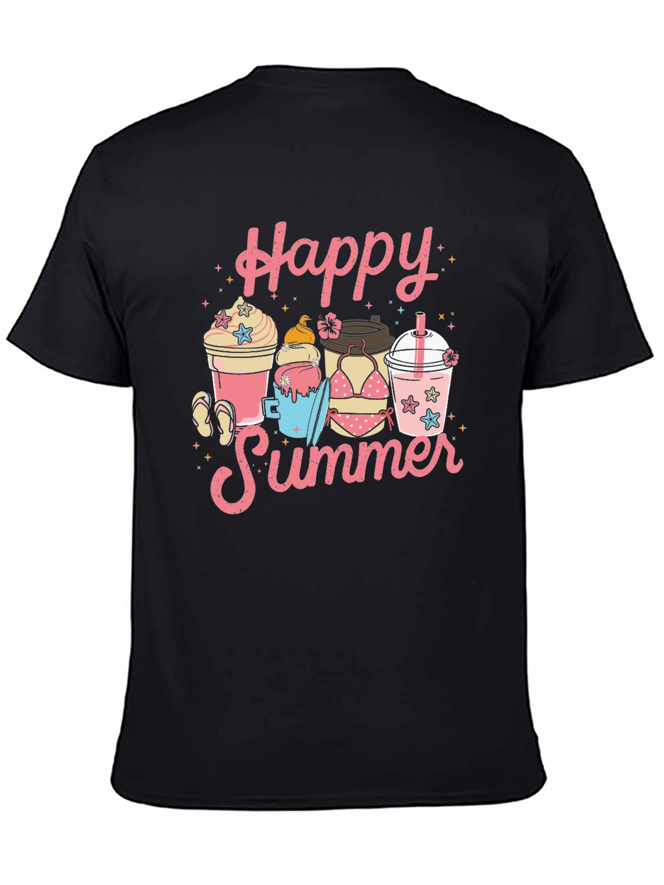 Black Happy Summer Graphic T-Shirt view 4