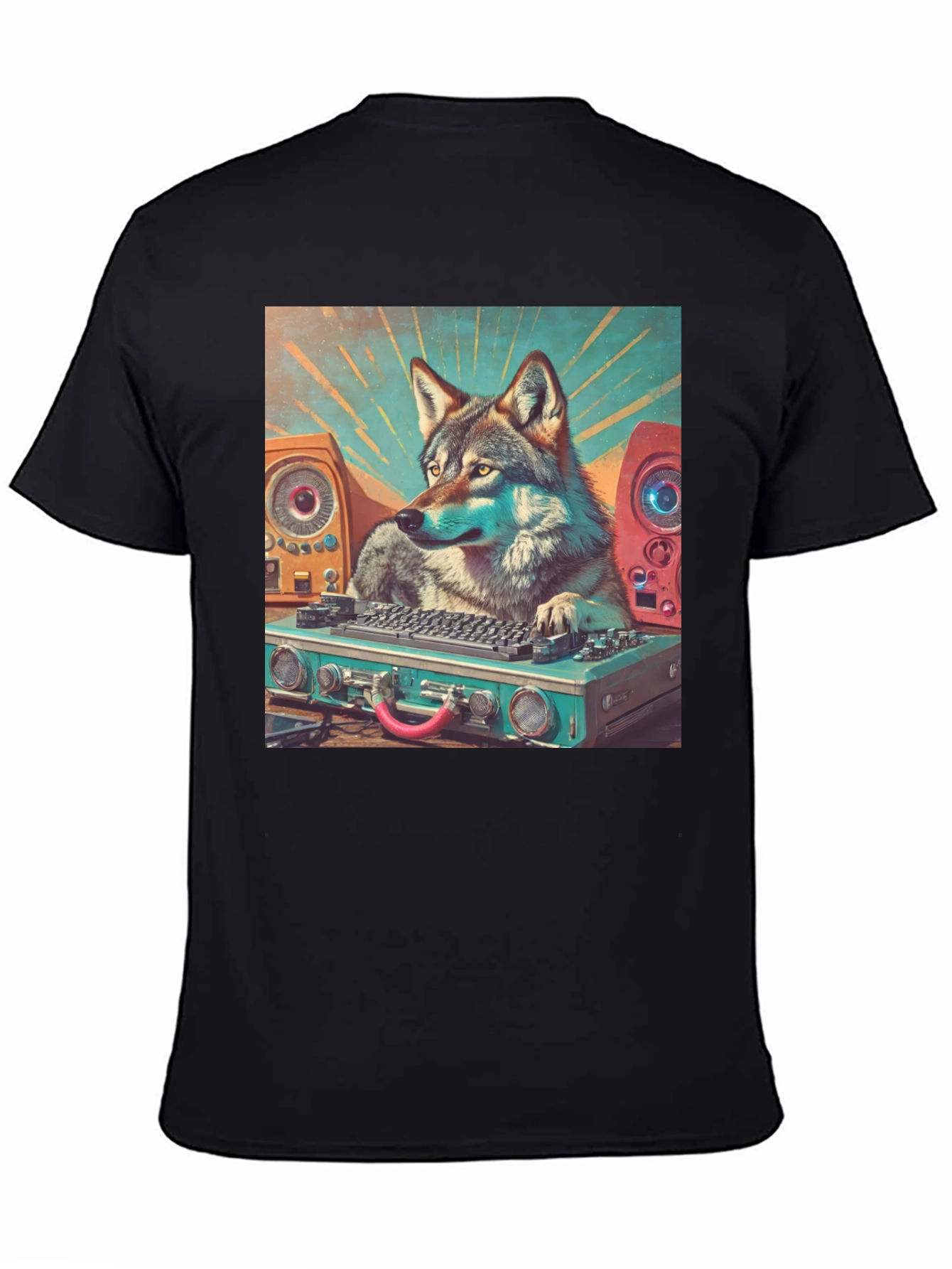 Black DJ Wolf Graphic Tee - Cool Animal Music Lover T-Shirt view 4