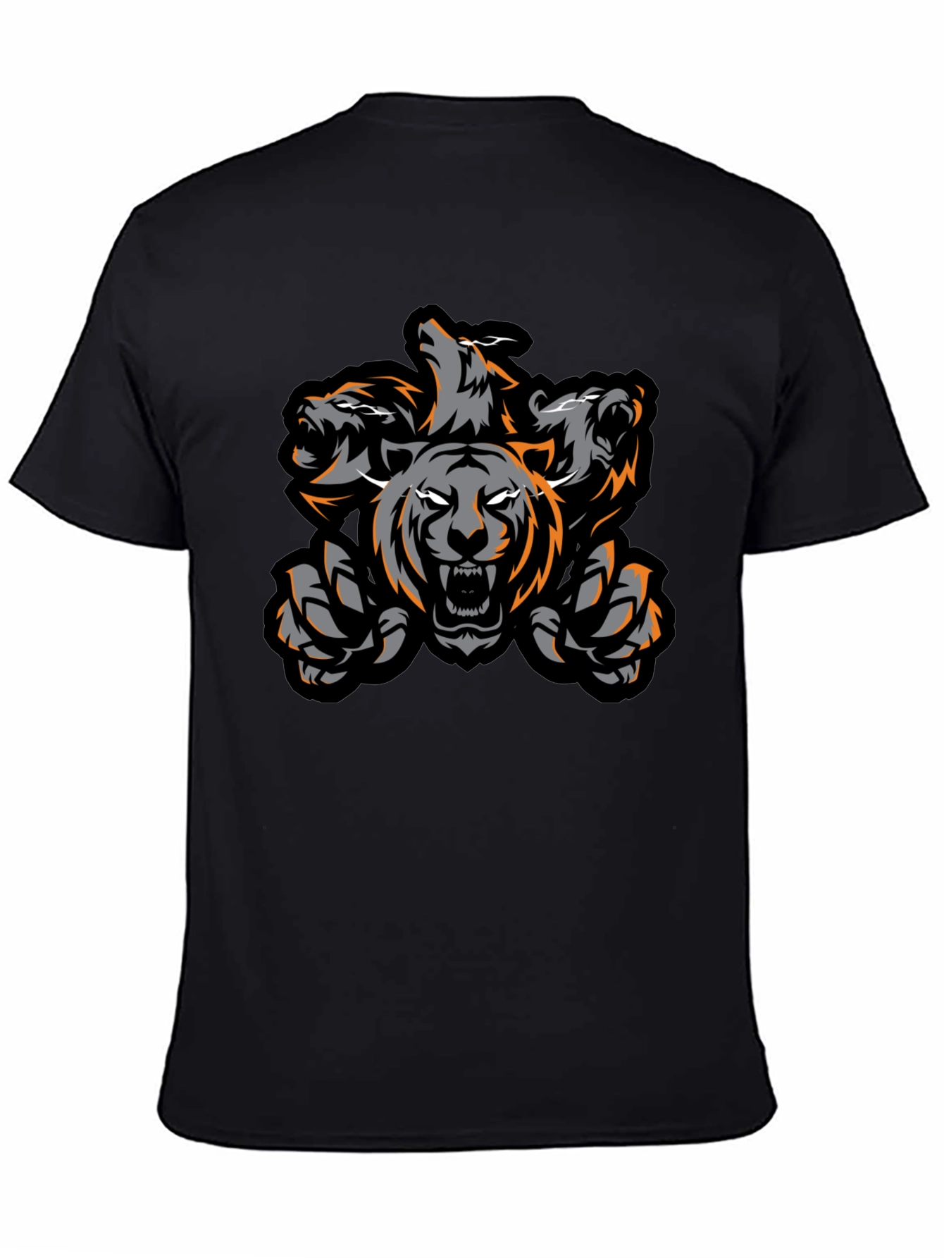 Black Three-Headed Tiger Graphic Tee - Black view 4