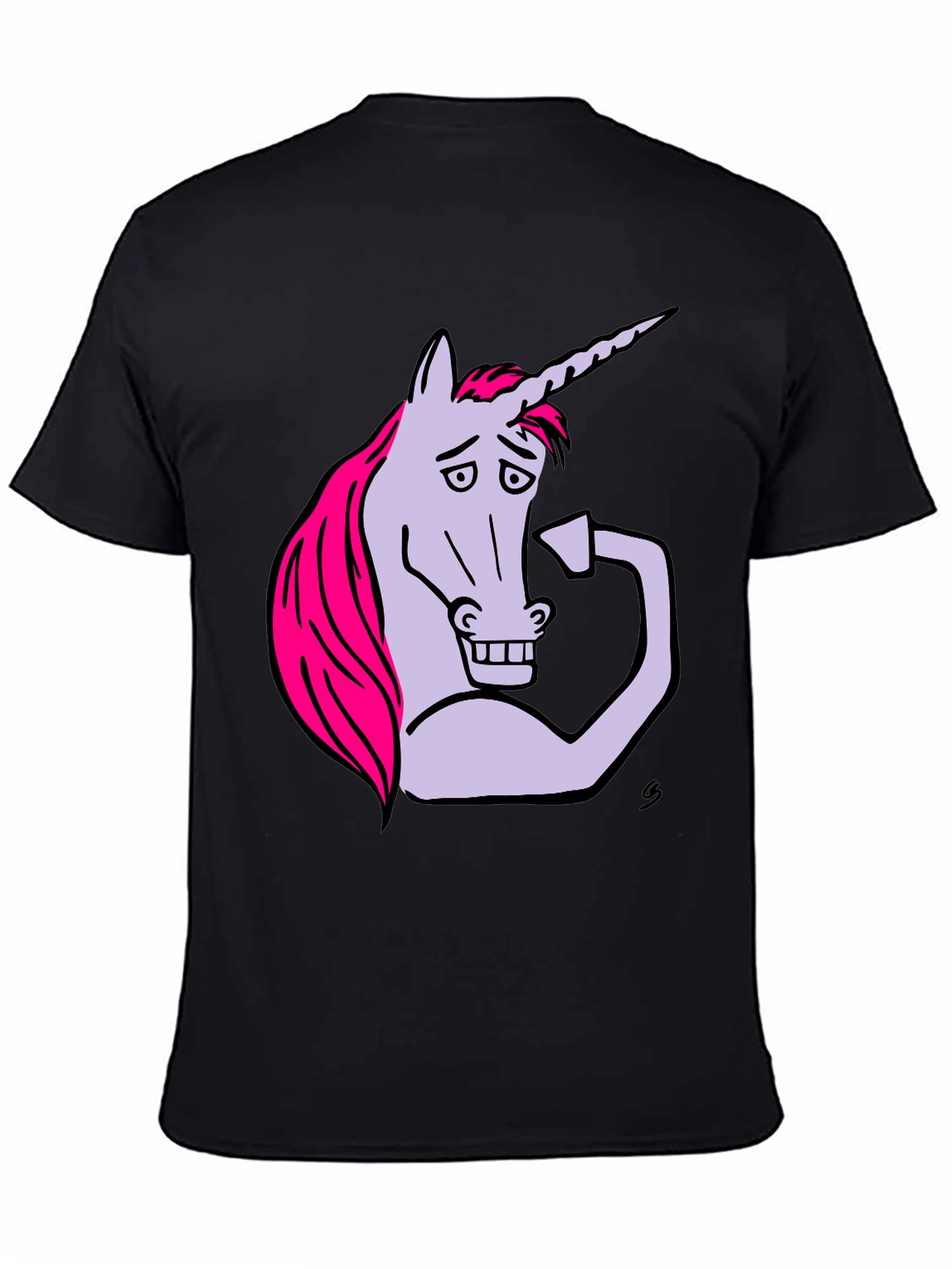 Black Funny Unicorn Flexing Bicep T-Shirt view 4