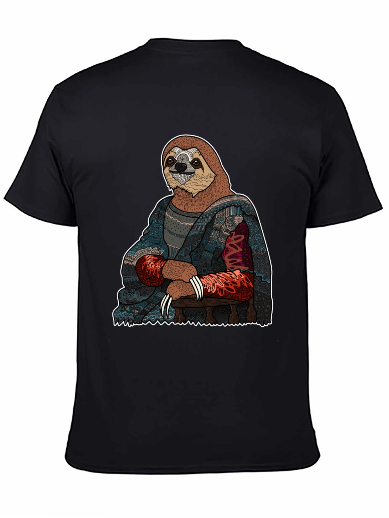 Black Sloth Mona Lisa T-Shirt - Artistic Funny Tee view 4
