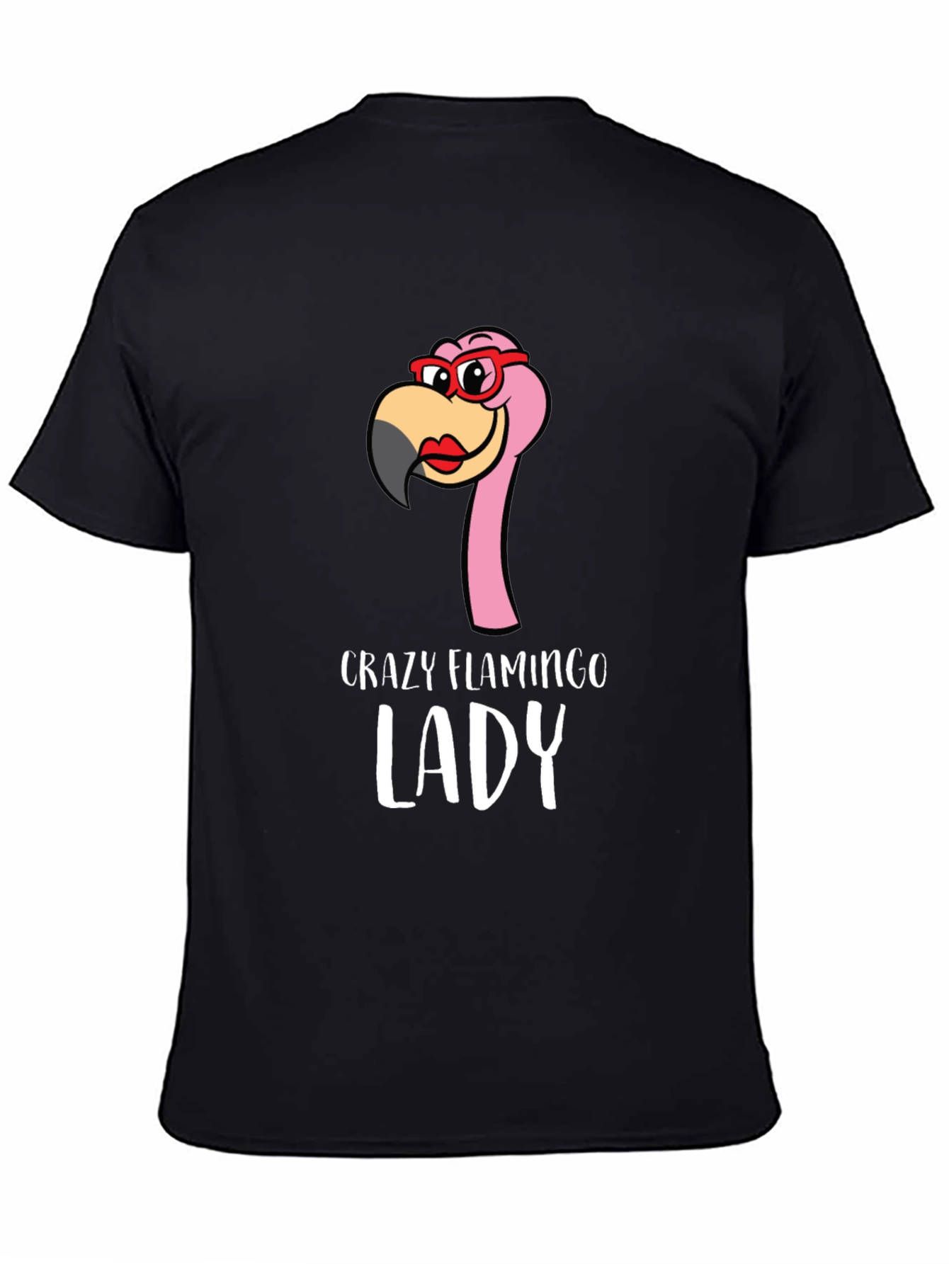 Black Crazy Flamingo Lady Graphic Tee - Novelty Shirt view 4