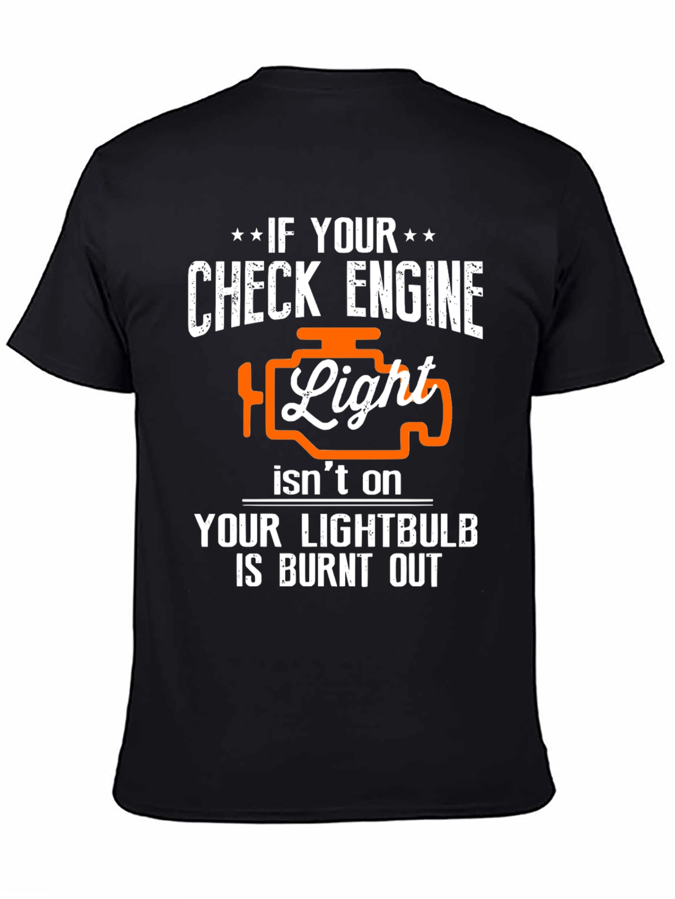 Black Check Engine Light Funny Car T-Shirt view 4
