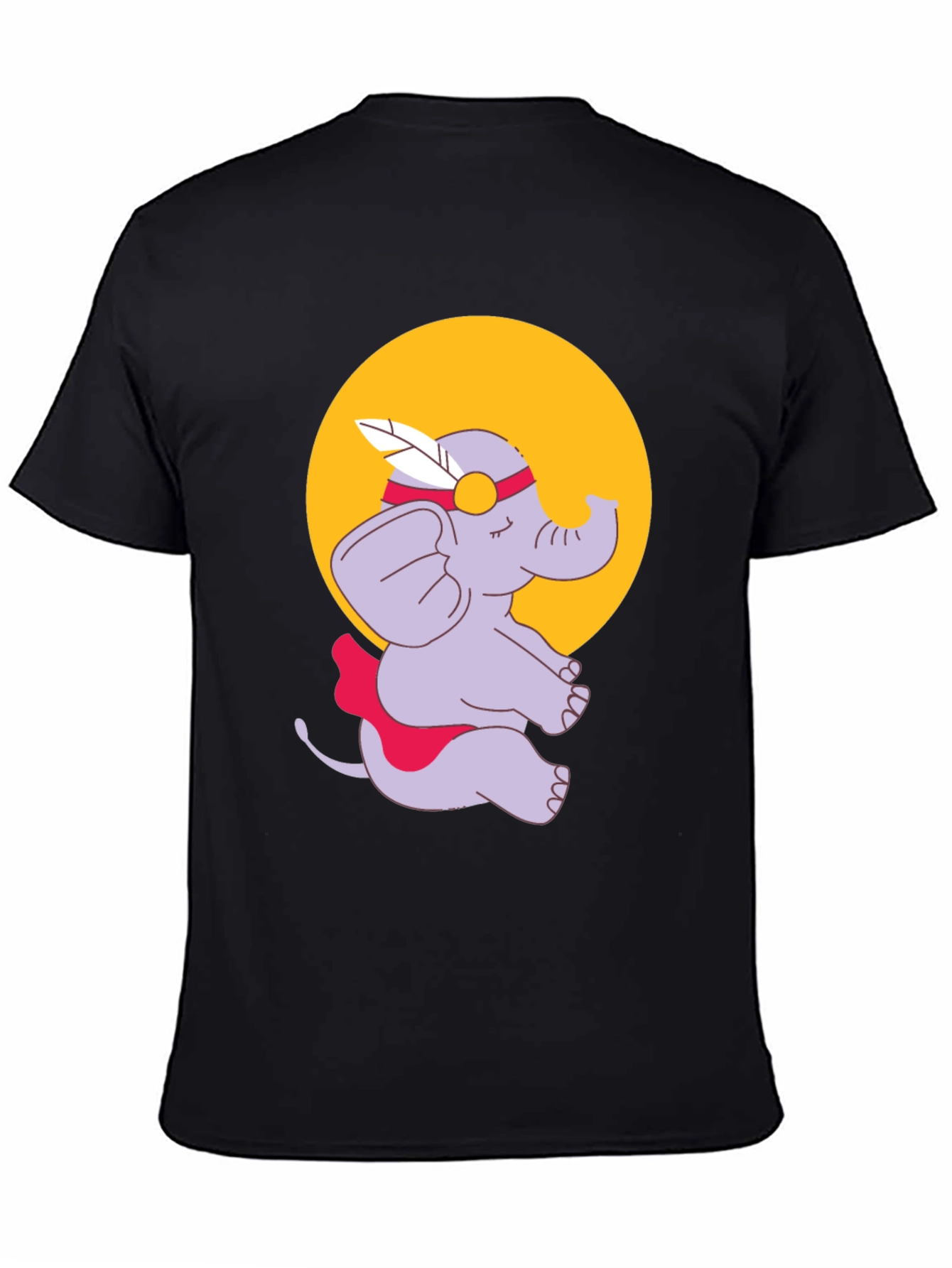 Black Elephant Cartoon T-Shirt - Black view 4
