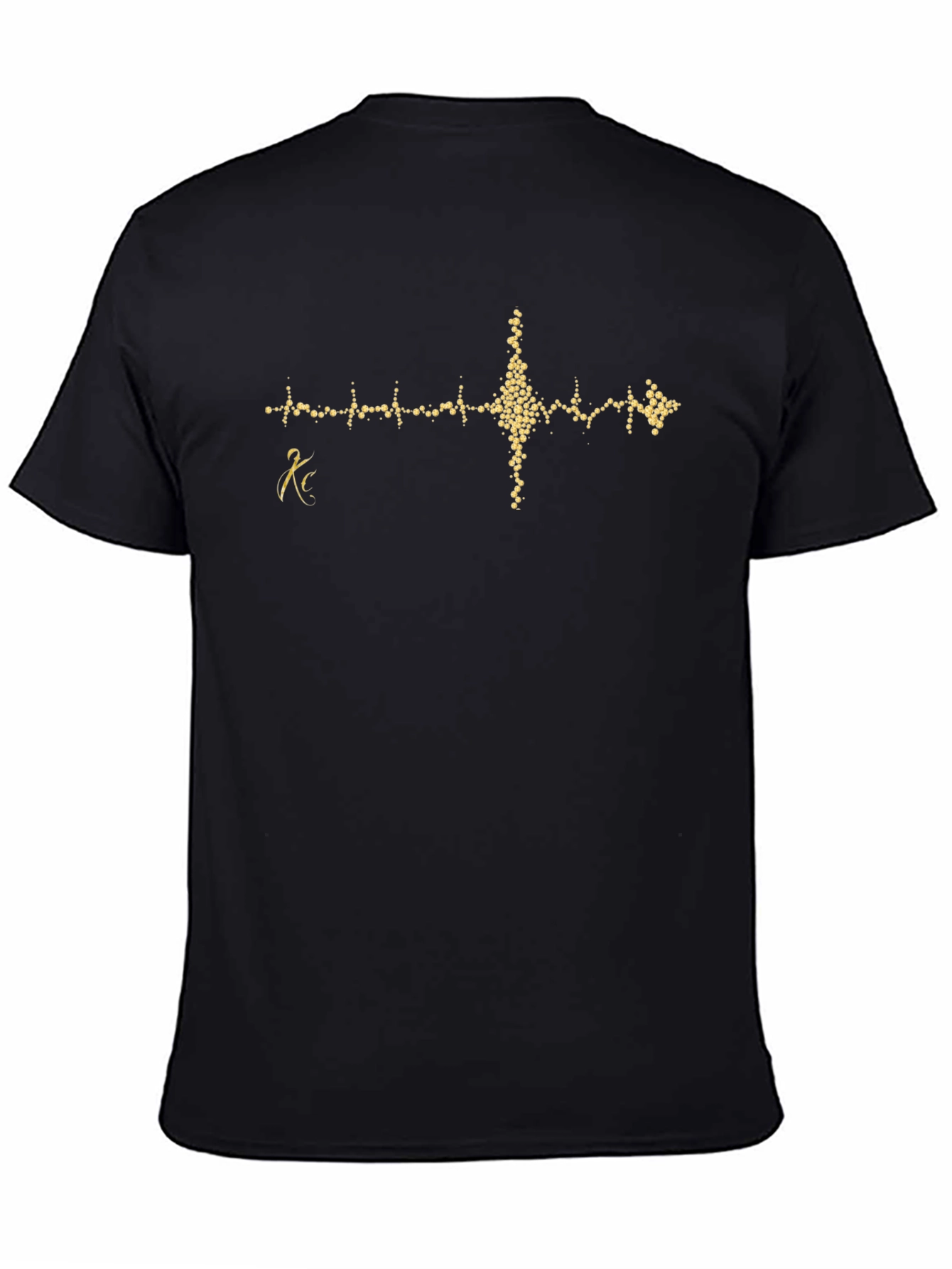Black Black T-Shirt with Gold Heartbeat Design view 4