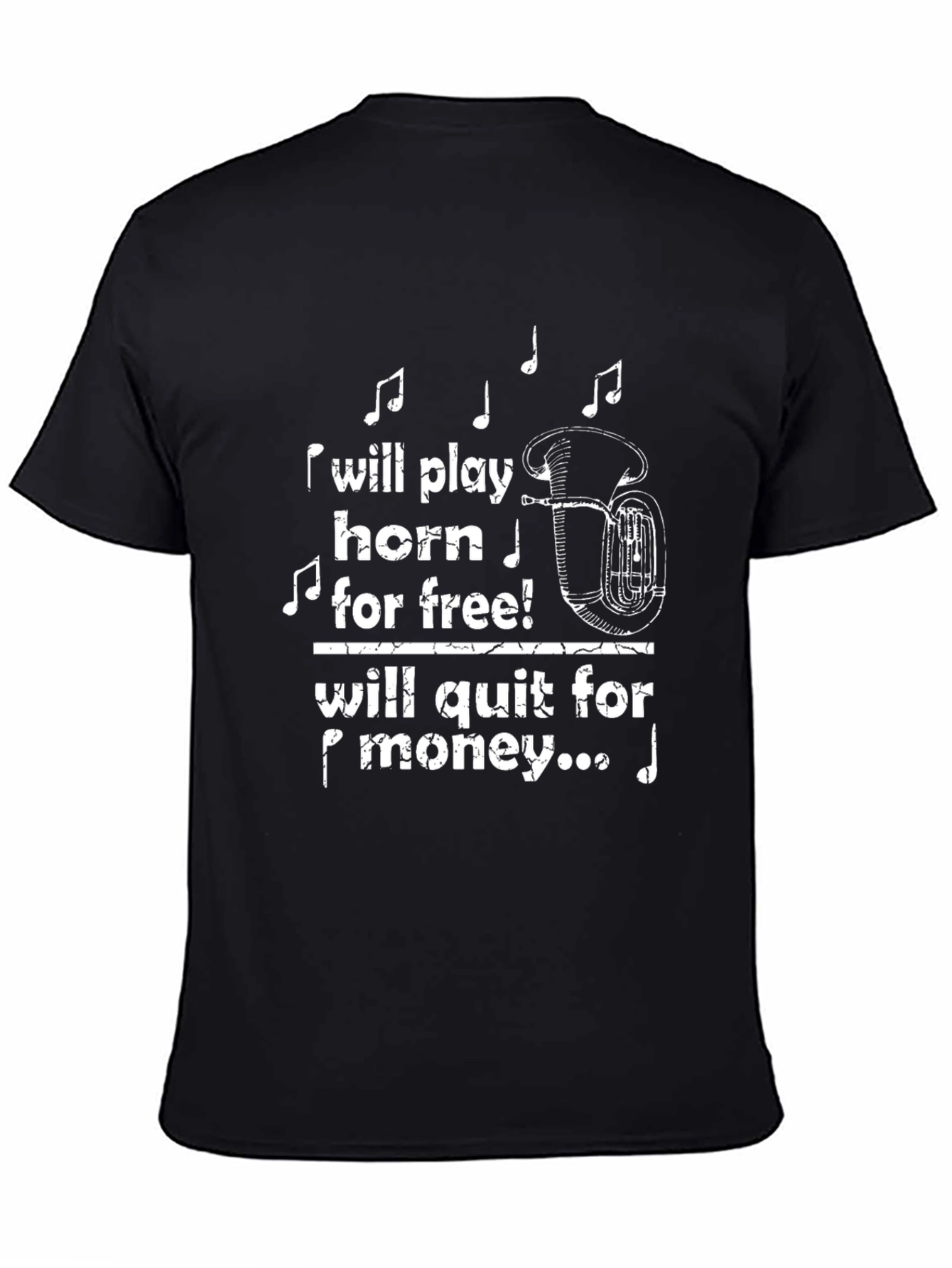Black Play Horn For Free T-Shirt Funny Musician Tee view 4