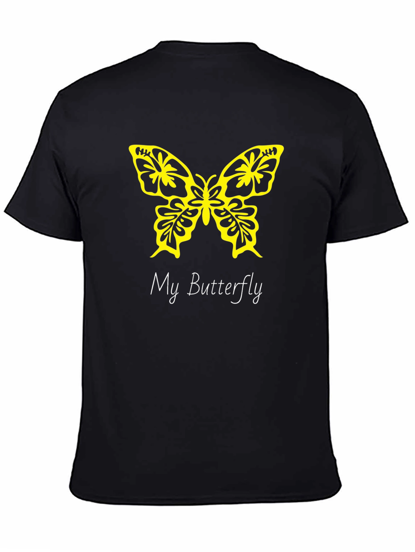 Black Butterfly Graphic Tee - Black Cotton Casual T-Shirt view 4