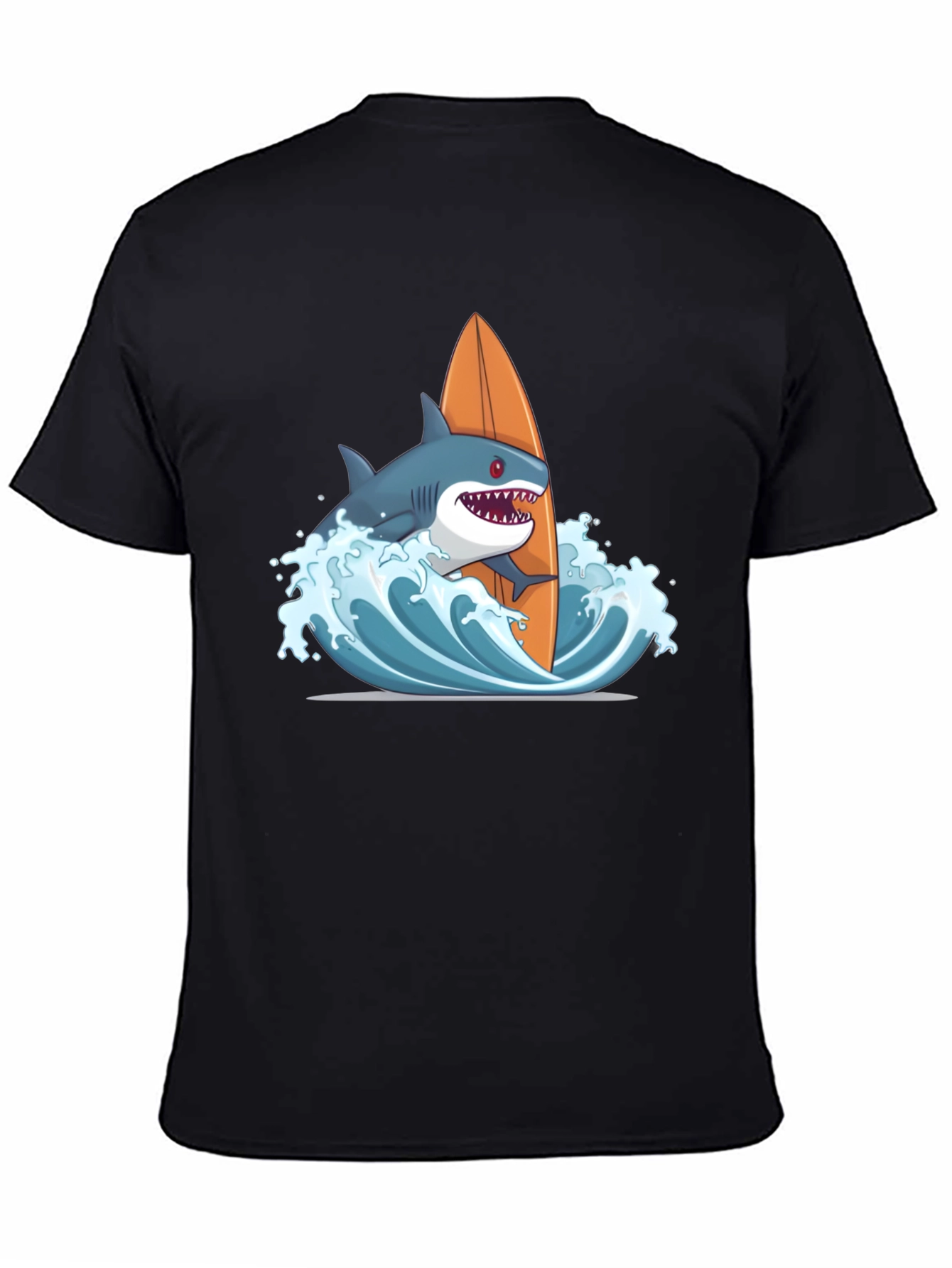 Black Shark Surfing Graphic T-Shirt - Black Cotton Tee view 4