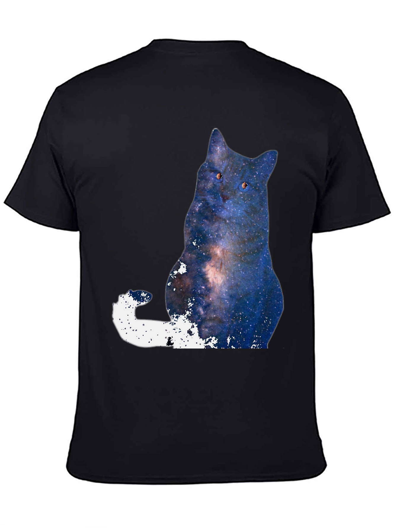 Black Galaxy Cat Graphic T-Shirt - Men's Black Tee view 4